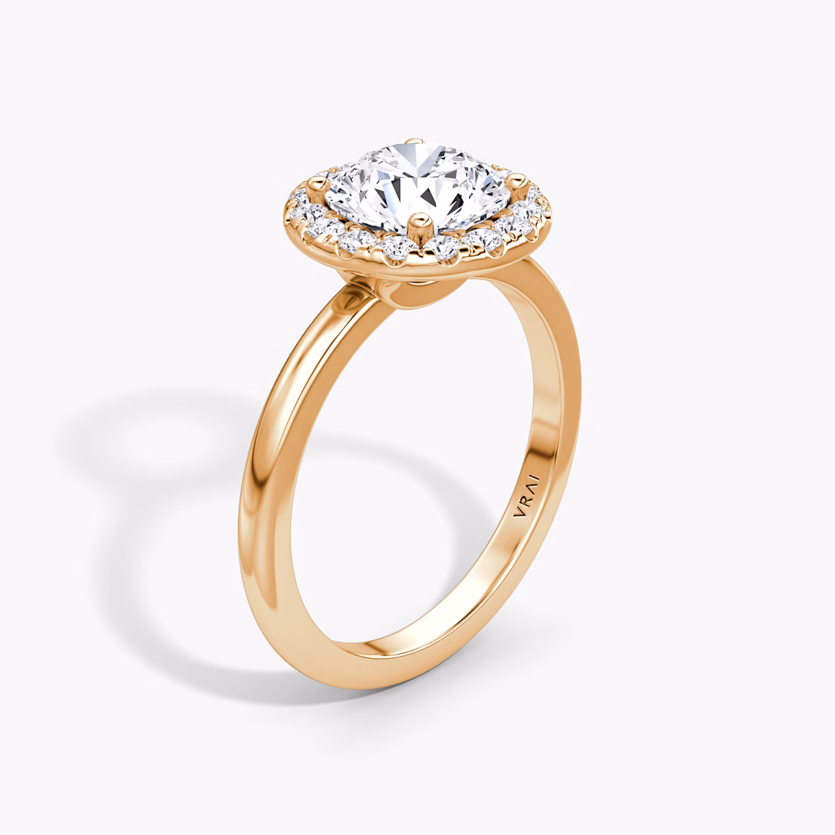 The Halo | Round Brilliant | 14k | Rose Gold | bandAccent: Plain | caratWeight: other | haloSize: large | diamondOrientation: vertical