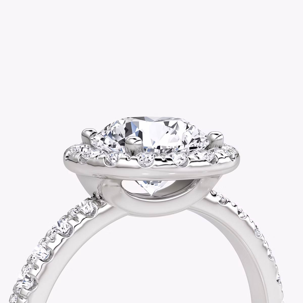 The Halo | Round Brilliant | Platinum | bandAccent: Pavé | caratWeight: 2.0ct | haloSize: large | diamondOrientation: vertical