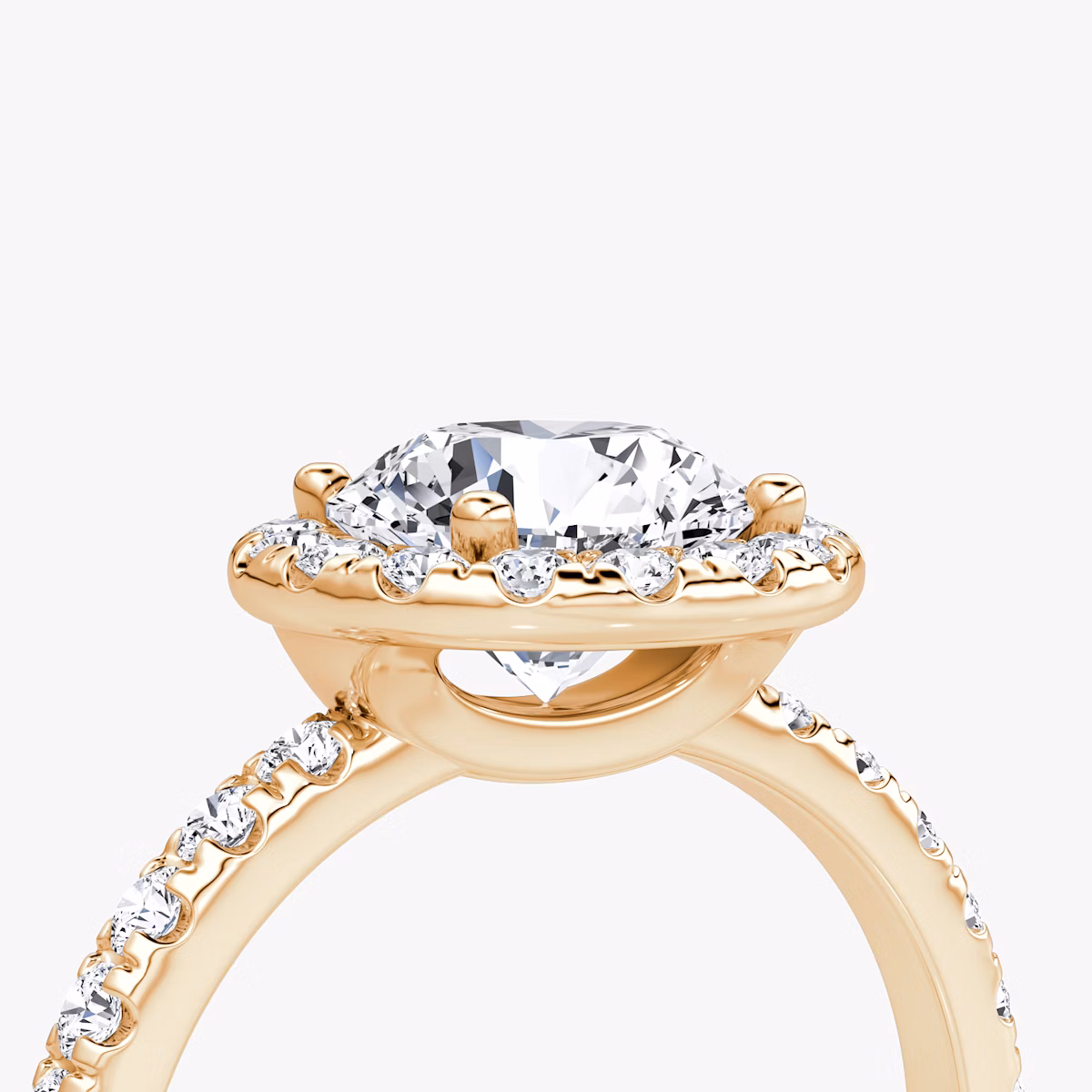 The Halo | Round Brilliant | 14k | Rose Gold | bandAccent: Pavé | caratWeight: 2.0ct | haloSize: large | diamondOrientation: vertical