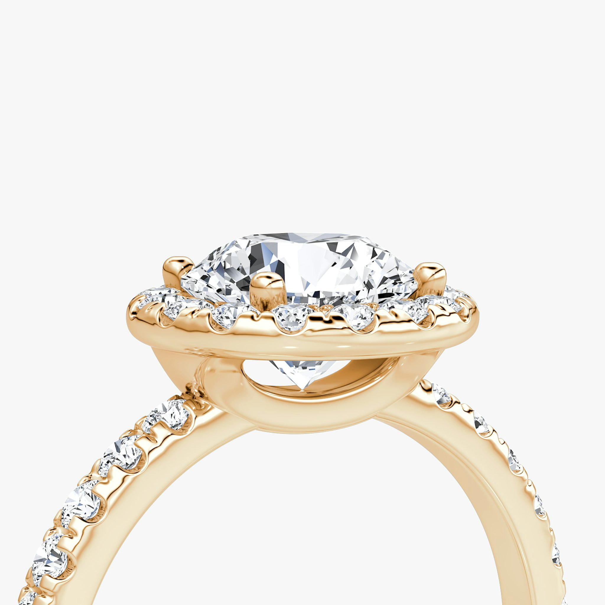 The Halo | Round Brilliant | 14k | Rose Gold | bandAccent: Pavé | caratWeight: other | haloSize: large | diamondOrientation: vertical