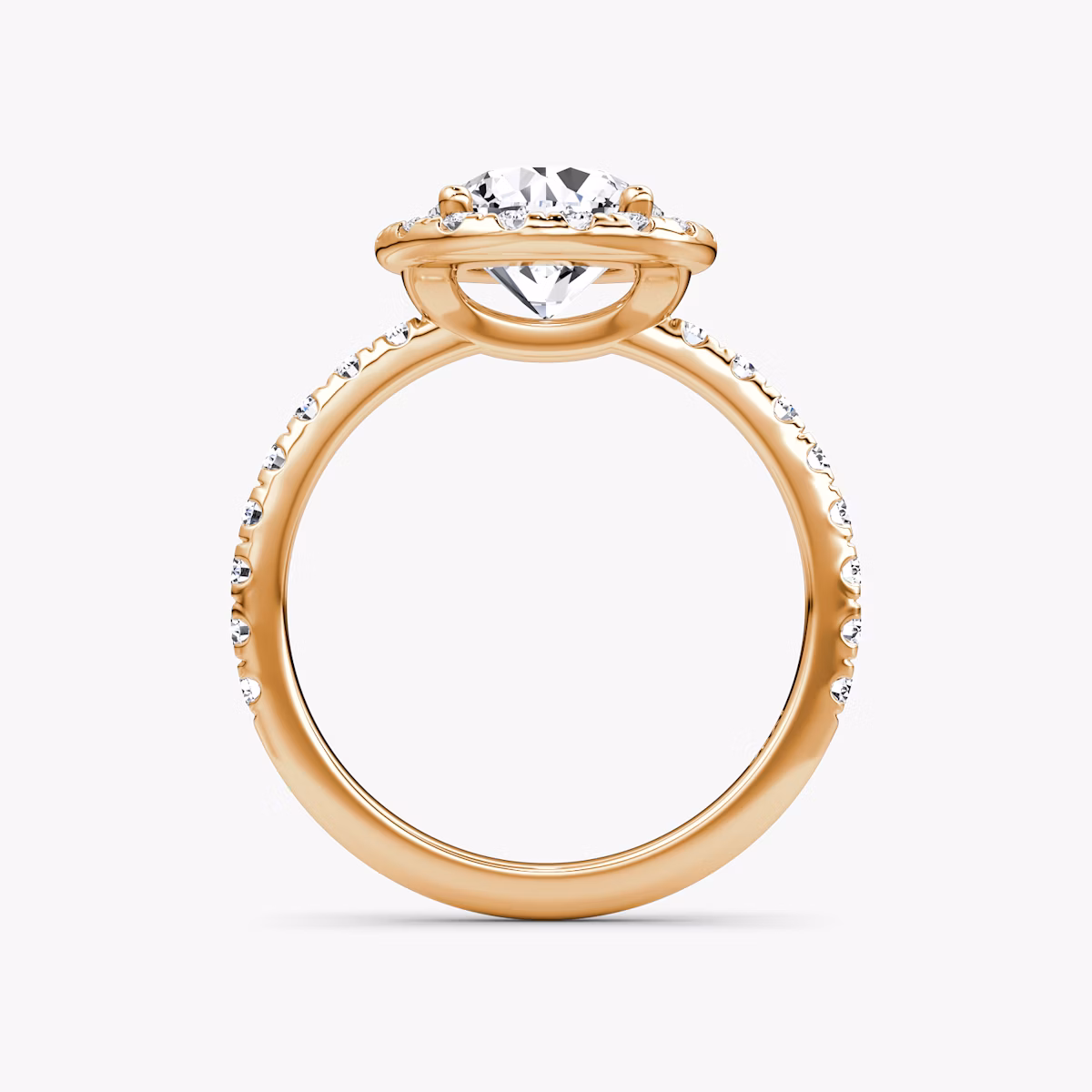 The Halo | Round Brilliant | 14k | Rose Gold | bandAccent: Pavé | caratWeight: 2.0ct | haloSize: large | diamondOrientation: vertical
