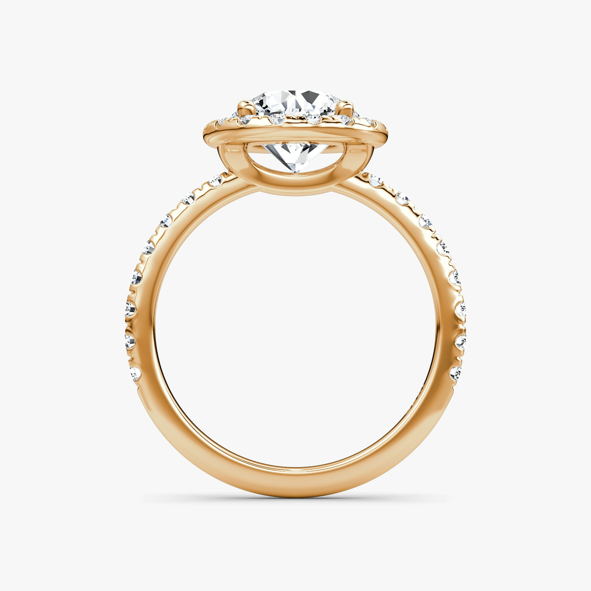 The Halo | Round Brilliant | 14k | Rose Gold | bandAccent: Pavé | caratWeight: other | haloSize: large | diamondOrientation: vertical