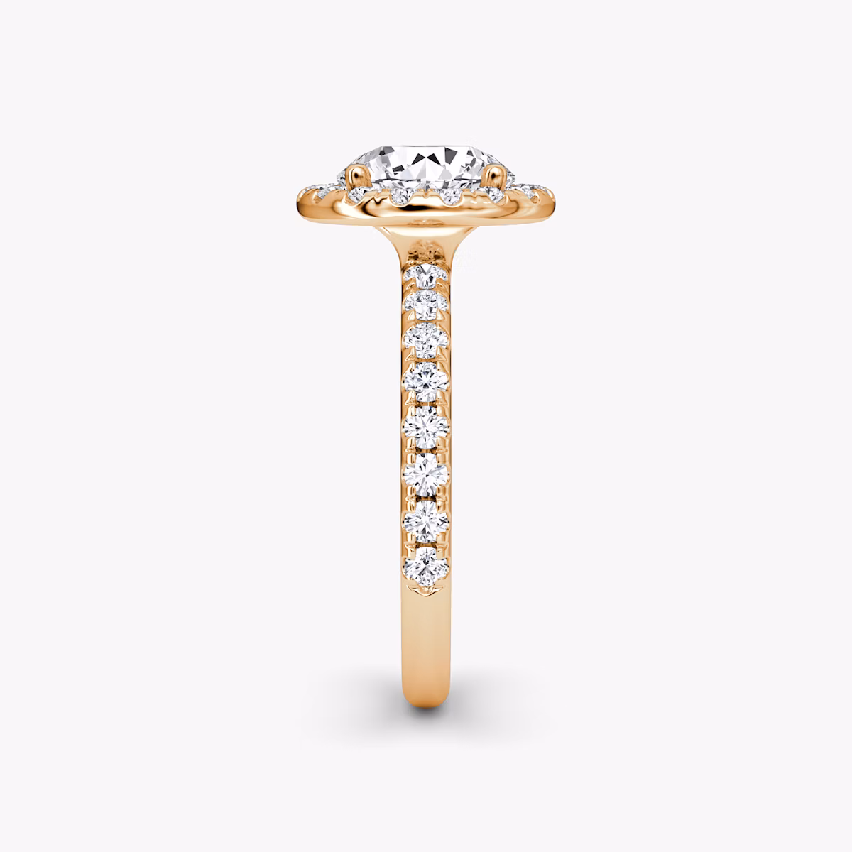 The Halo | Round Brilliant | 14k | Rose Gold | bandAccent: Pavé | caratWeight: 2.0ct | haloSize: large | diamondOrientation: vertical