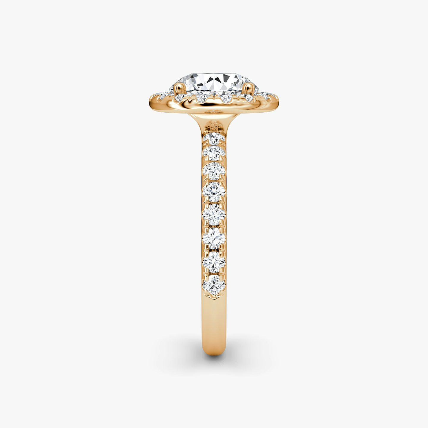 The Halo | Round Brilliant | 14k | Rose Gold | bandAccent: Pavé | caratWeight: 2.0ct | haloSize: large | diamondOrientation: vertical