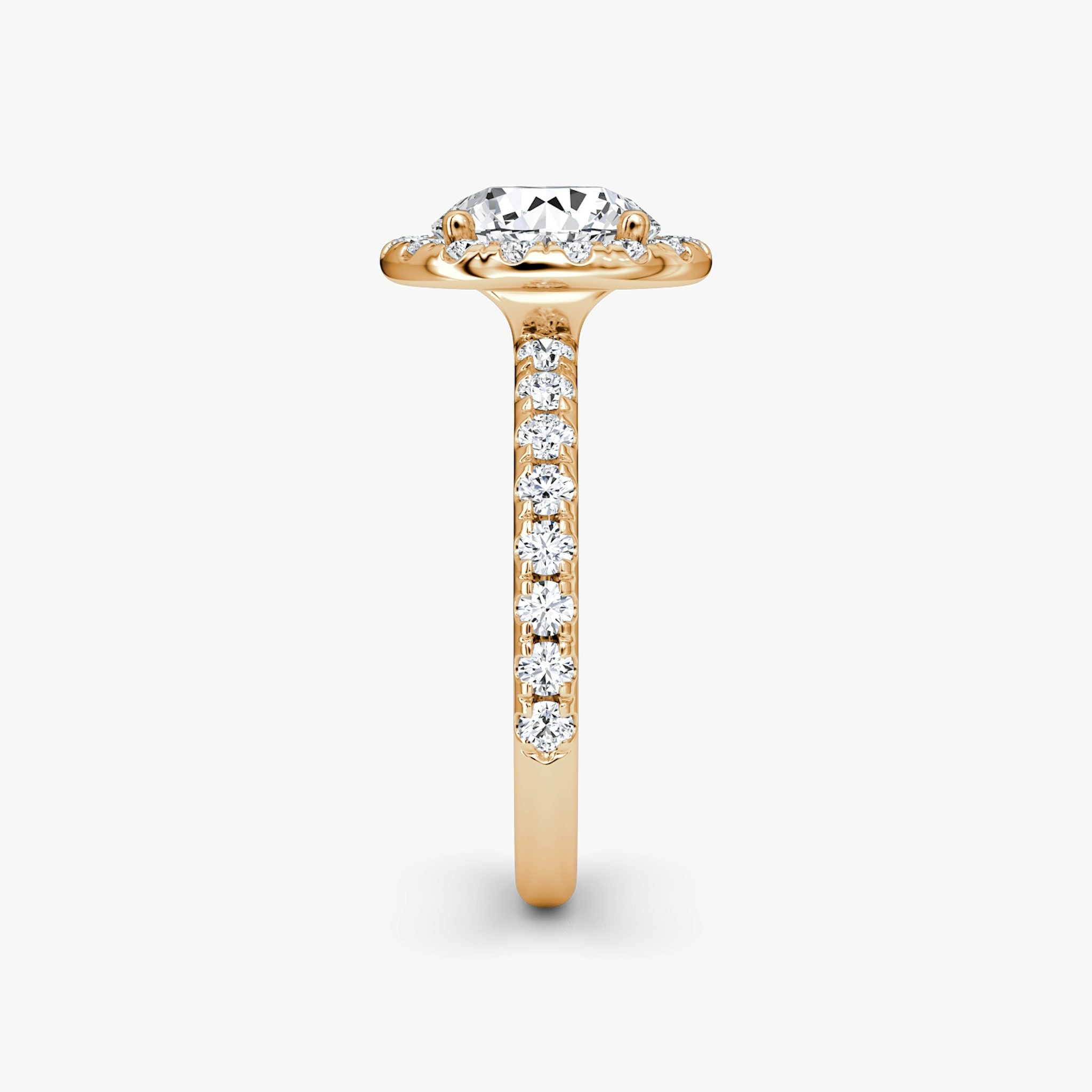 The Halo | Round Brilliant | 14k | Rose Gold | bandAccent: Pavé | caratWeight: other | haloSize: large | diamondOrientation: vertical