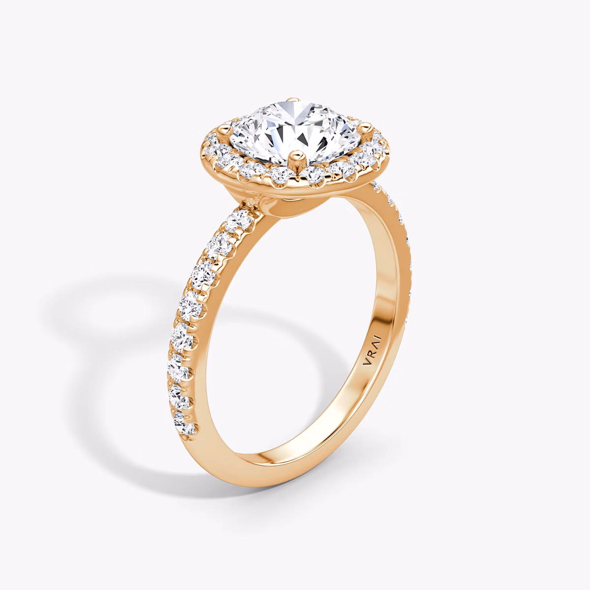 The Halo | Round Brilliant | 14k | Rose Gold | bandAccent: Pavé | caratWeight: 2.0ct | haloSize: large | diamondOrientation: vertical