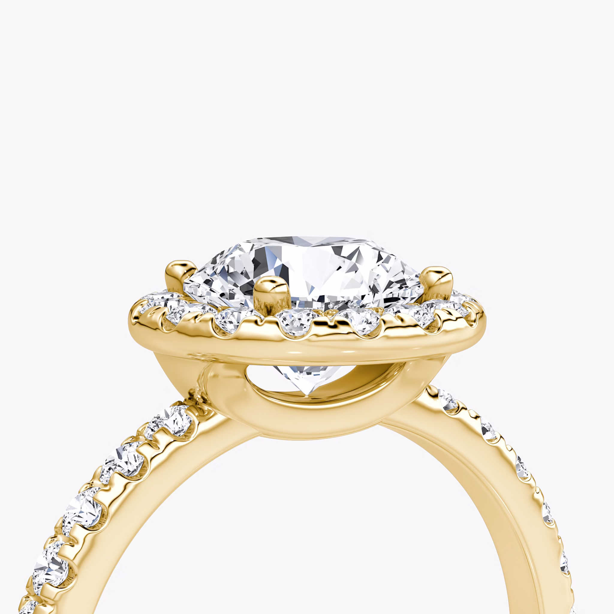 The Halo | Round Brilliant | 18k | Yellow Gold | bandAccent: Pavé | caratWeight: other | haloSize: large | diamondOrientation: vertical