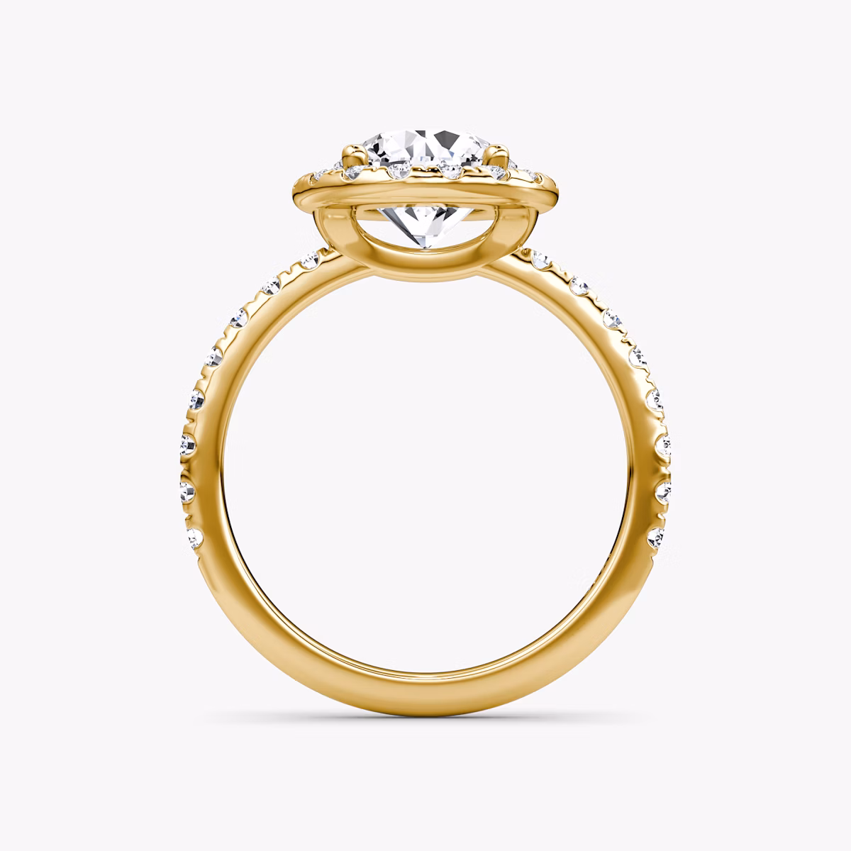 The Halo | Round Brilliant | 18k | Yellow Gold | bandAccent: Pavé | caratWeight: 2.0ct | haloSize: large | diamondOrientation: vertical