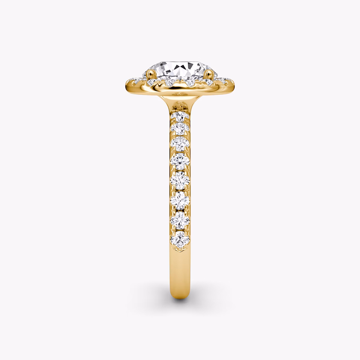 The Halo | Round Brilliant | 18k | Yellow Gold | bandAccent: Pavé | caratWeight: 2.0ct | haloSize: large | diamondOrientation: vertical