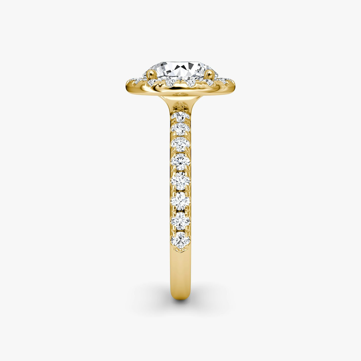The Halo | Round Brilliant | 18k | Yellow Gold | bandAccent: Pavé | caratWeight: other | haloSize: large | diamondOrientation: vertical