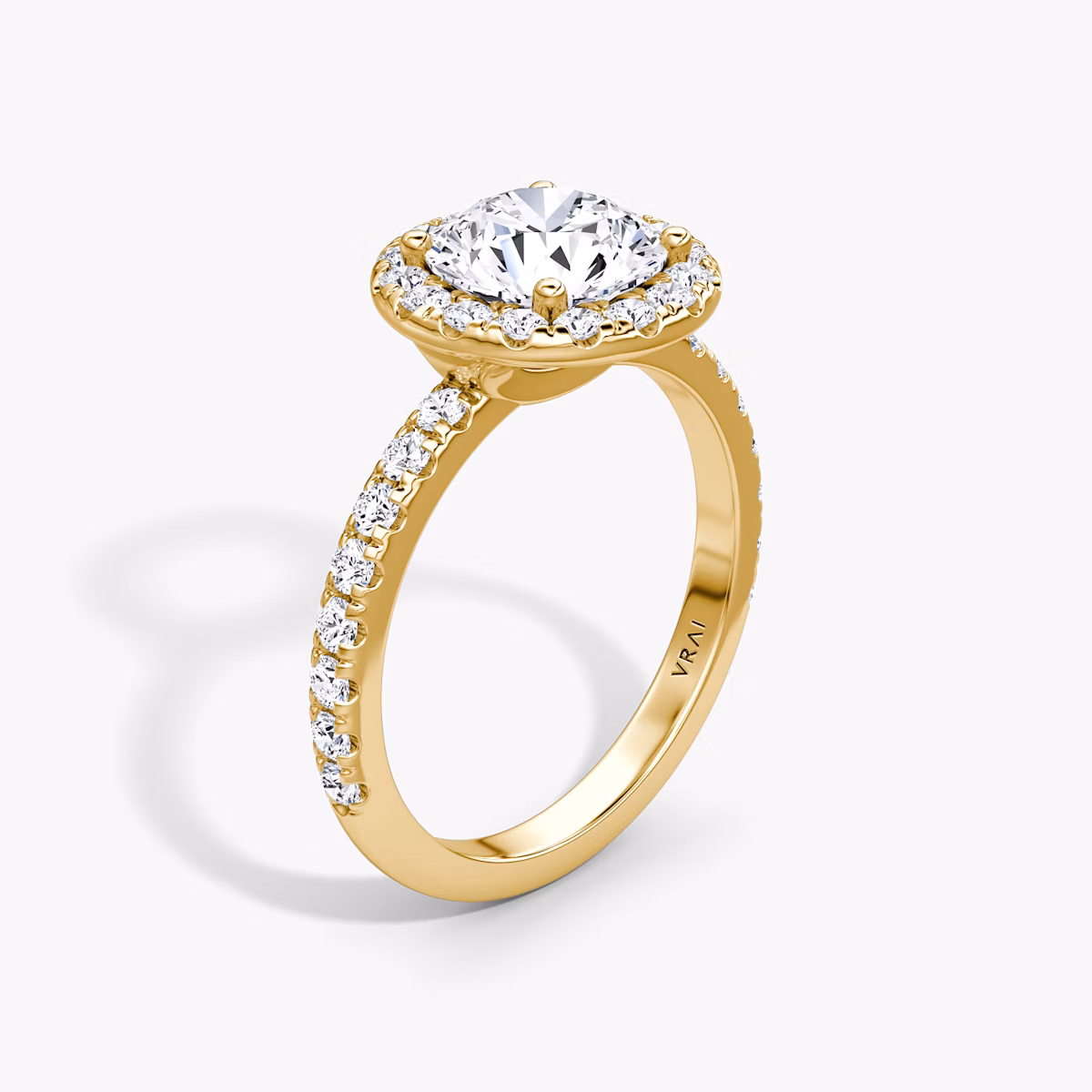 The Halo | Round Brilliant | 18k | Yellow Gold | bandAccent: Pavé | caratWeight: 2.0ct | haloSize: large | diamondOrientation: vertical