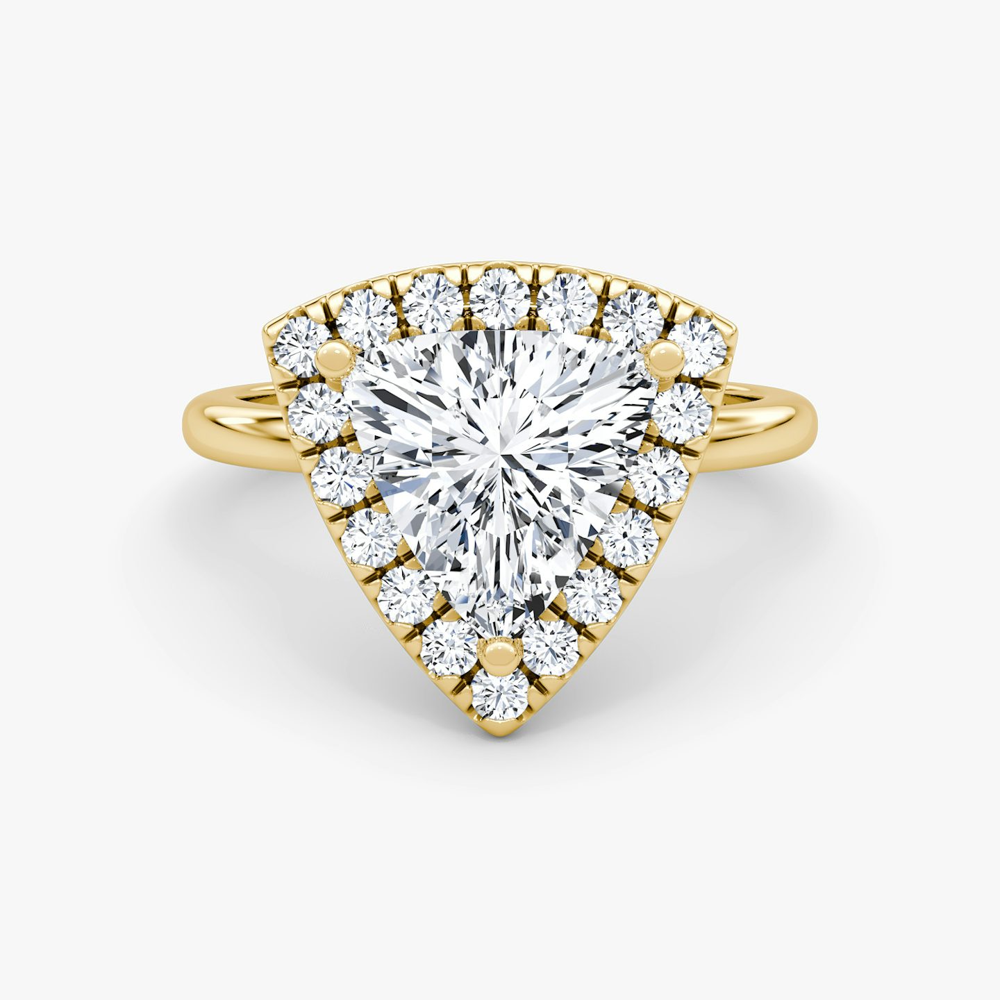 Anillo de compromiso Halo | Trillón | 18k | Oro amarillo | bandAccent: Simple | haloSize: large | diamondOrientation: vertical | caratWeight: other