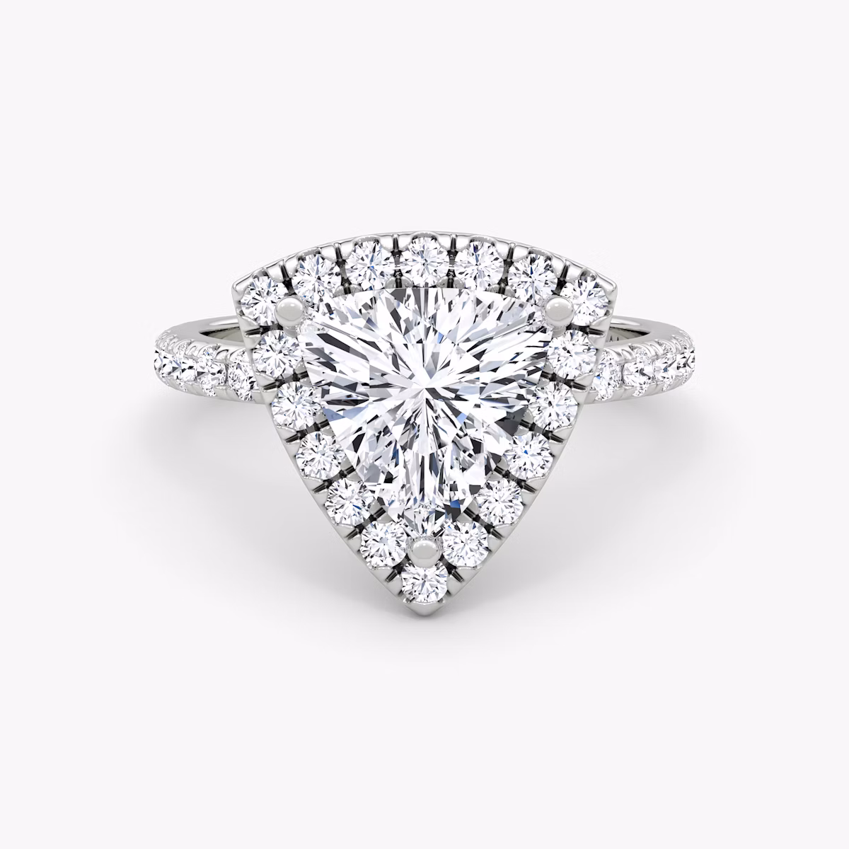 The Halo | Trillion | Platinum | bandAccent: Pavé | haloSize: large | diamondOrientation: vertical | caratWeight: other