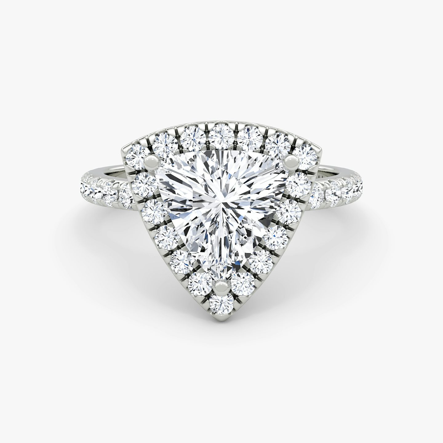 The Halo | Trillion | Platinum | bandAccent: Pavé | haloSize: large | diamondOrientation: vertical | caratWeight: other