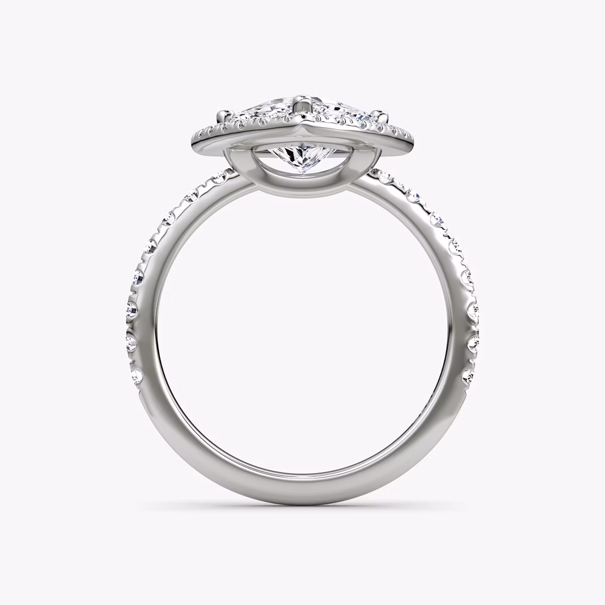 The Halo | Trillion | Platinum | bandAccent: Pavé | haloSize: large | diamondOrientation: vertical | caratWeight: other