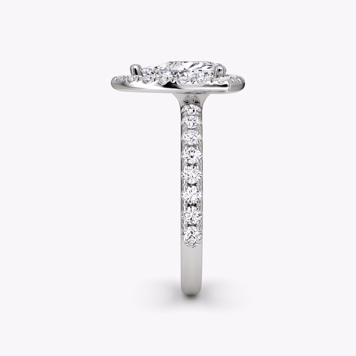The Halo | Trillion | Platinum | bandAccent: Pavé | haloSize: large | diamondOrientation: vertical | caratWeight: other