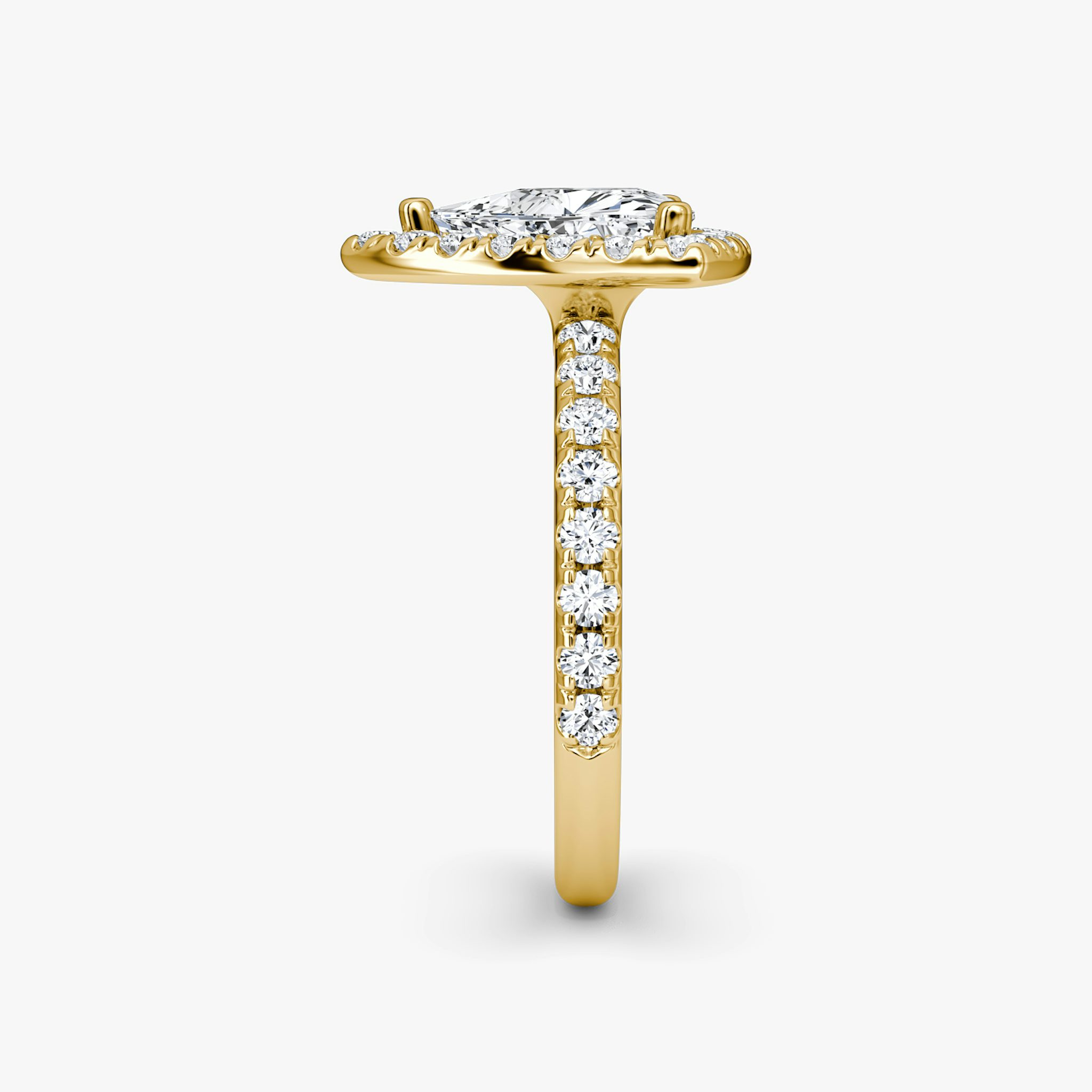 The Halo | Trillion | 18k | Yellow Gold | bandAccent: Pavé | haloSize: large | diamondOrientation: vertical | caratWeight: other