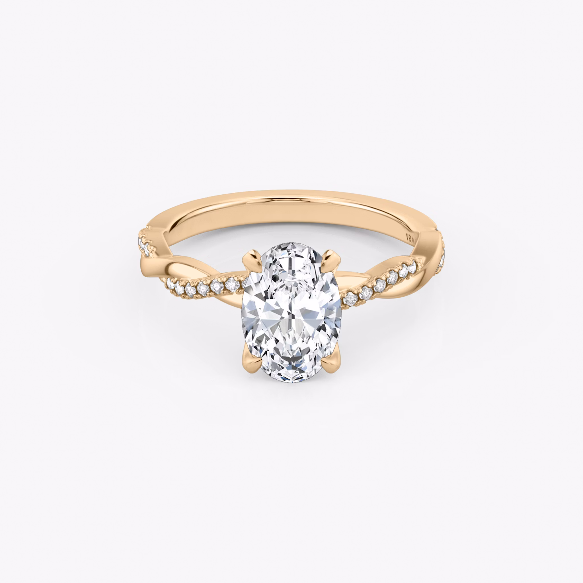 The Twisted Classic | Oval | 14k | Rose Gold | bandAccent: Pavé | diamondOrientation: vertical | caratWeight: other