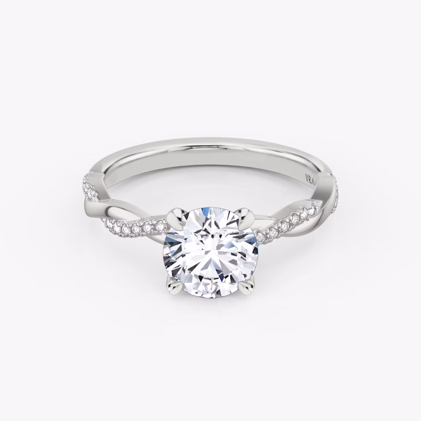 The Twisted Classic | Round Brilliant | Platinum | bandAccent: Pavé | caratWeight: 2.0ct | diamondOrientation: vertical