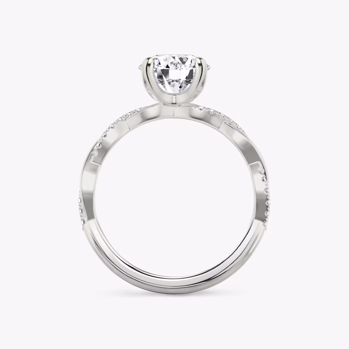 The Twisted Classic | Round Brilliant | 18k | White Gold | bandAccent: Pavé | caratWeight: 1.0ct | diamondOrientation: vertical