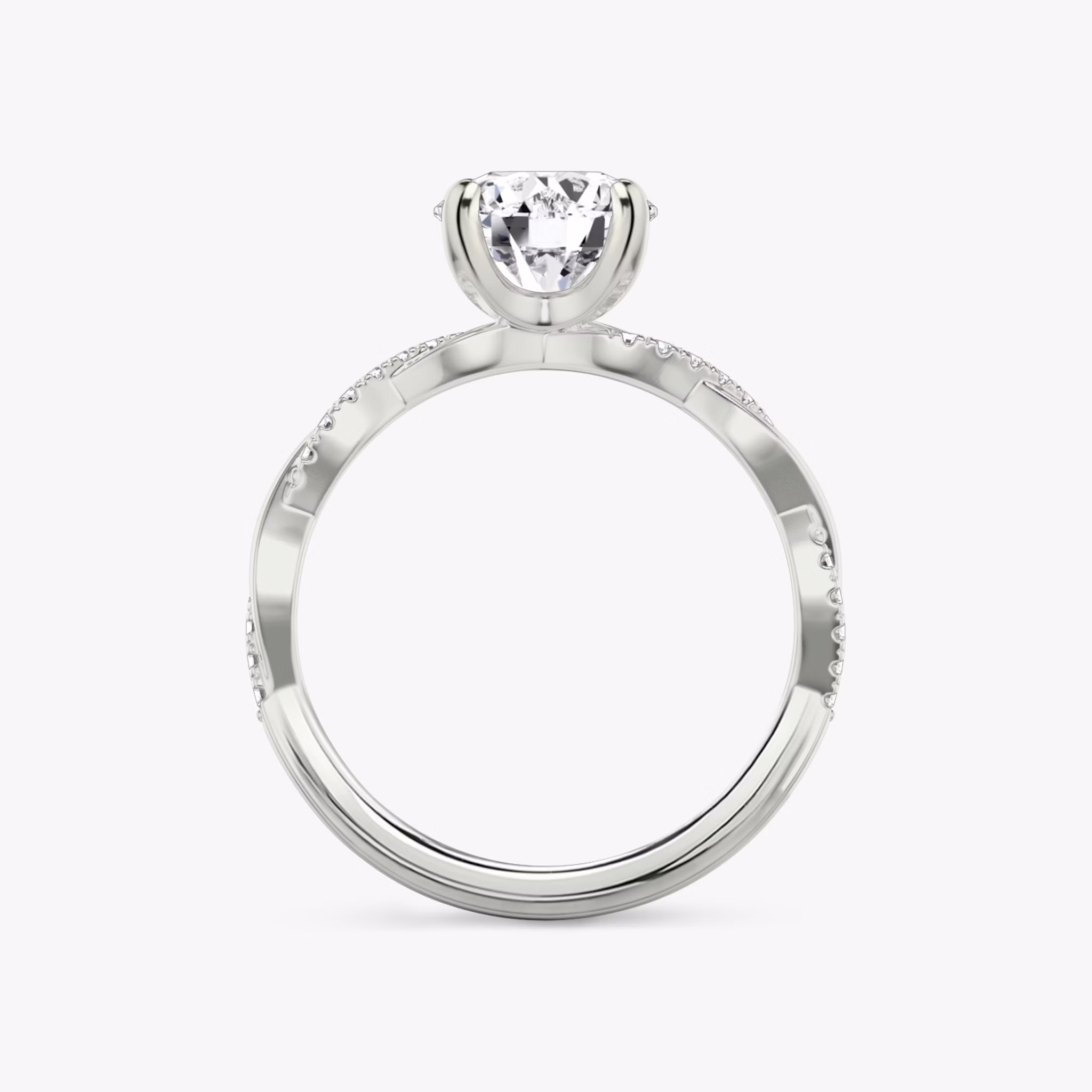 The Twisted Classic | Round Brilliant | 18k | White Gold | bandAccent: Pavé | caratWeight: other | diamondOrientation: vertical
