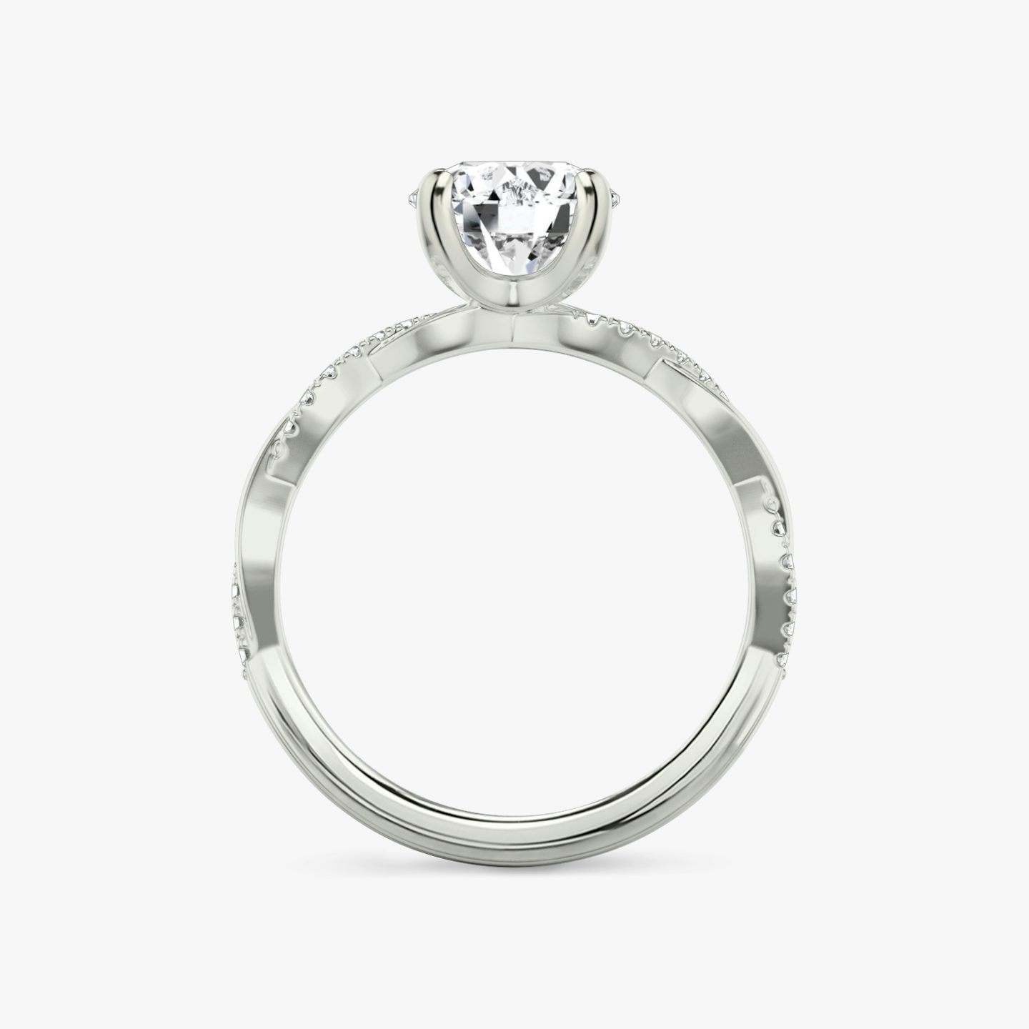 The Twisted Classic | Round Brilliant | Platinum | bandAccent: Pavé | caratWeight: 2.0ct | diamondOrientation: vertical