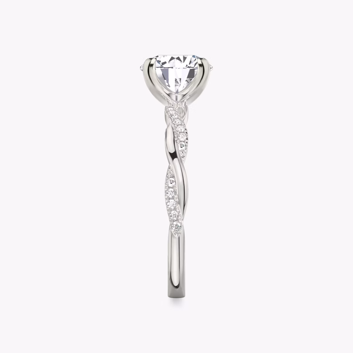 The Twisted Classic | Round Brilliant | 18k | White Gold | bandAccent: Pavé | caratWeight: 1.0ct | diamondOrientation: vertical