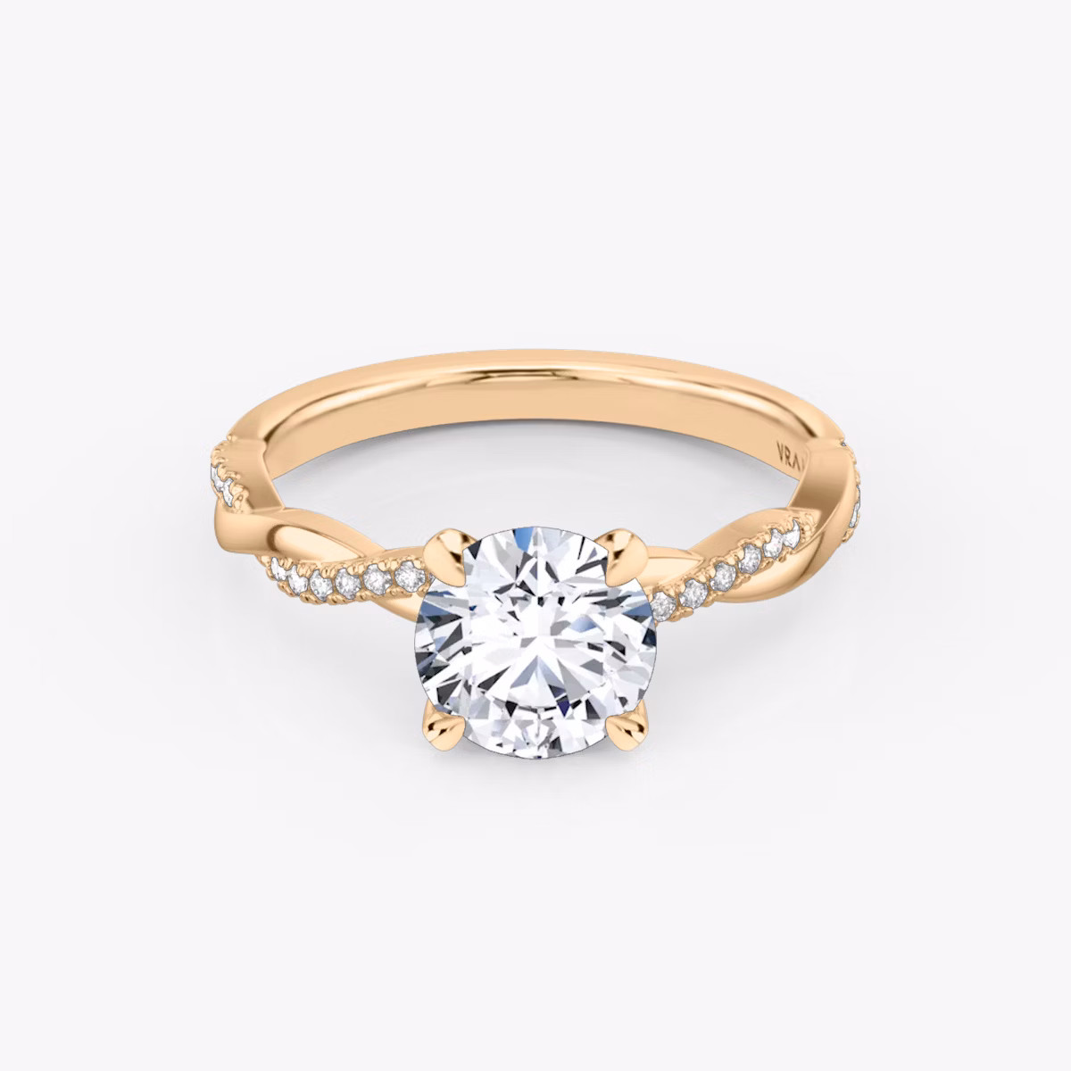 The Twisted Classic | Round Brilliant | 14k | Rose Gold | bandAccent: Pavé | caratWeight: 1.0ct | diamondOrientation: vertical