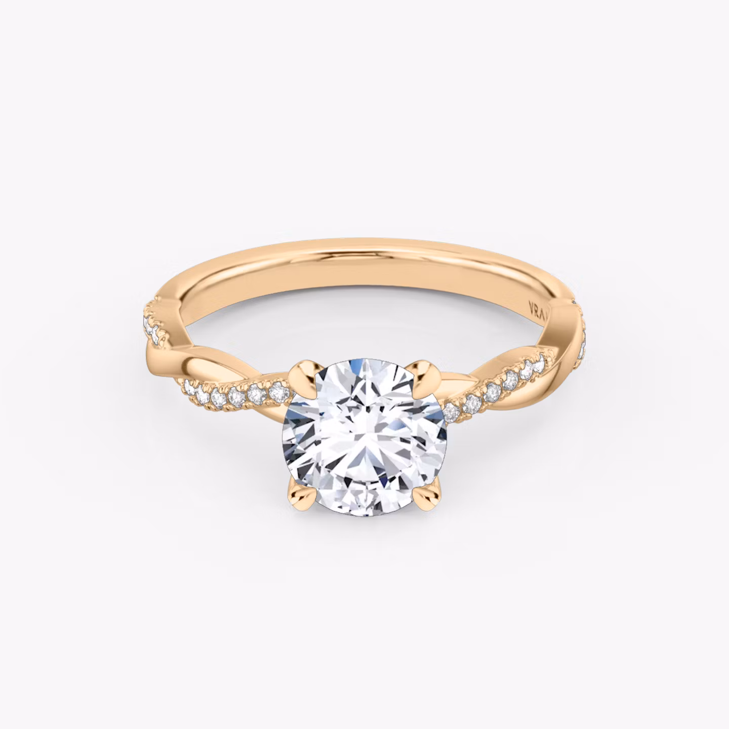 The Twisted Classic | Round Brilliant | 14k | Rose Gold | bandAccent: Pavé | caratWeight: 1.5ct | diamondOrientation: vertical
