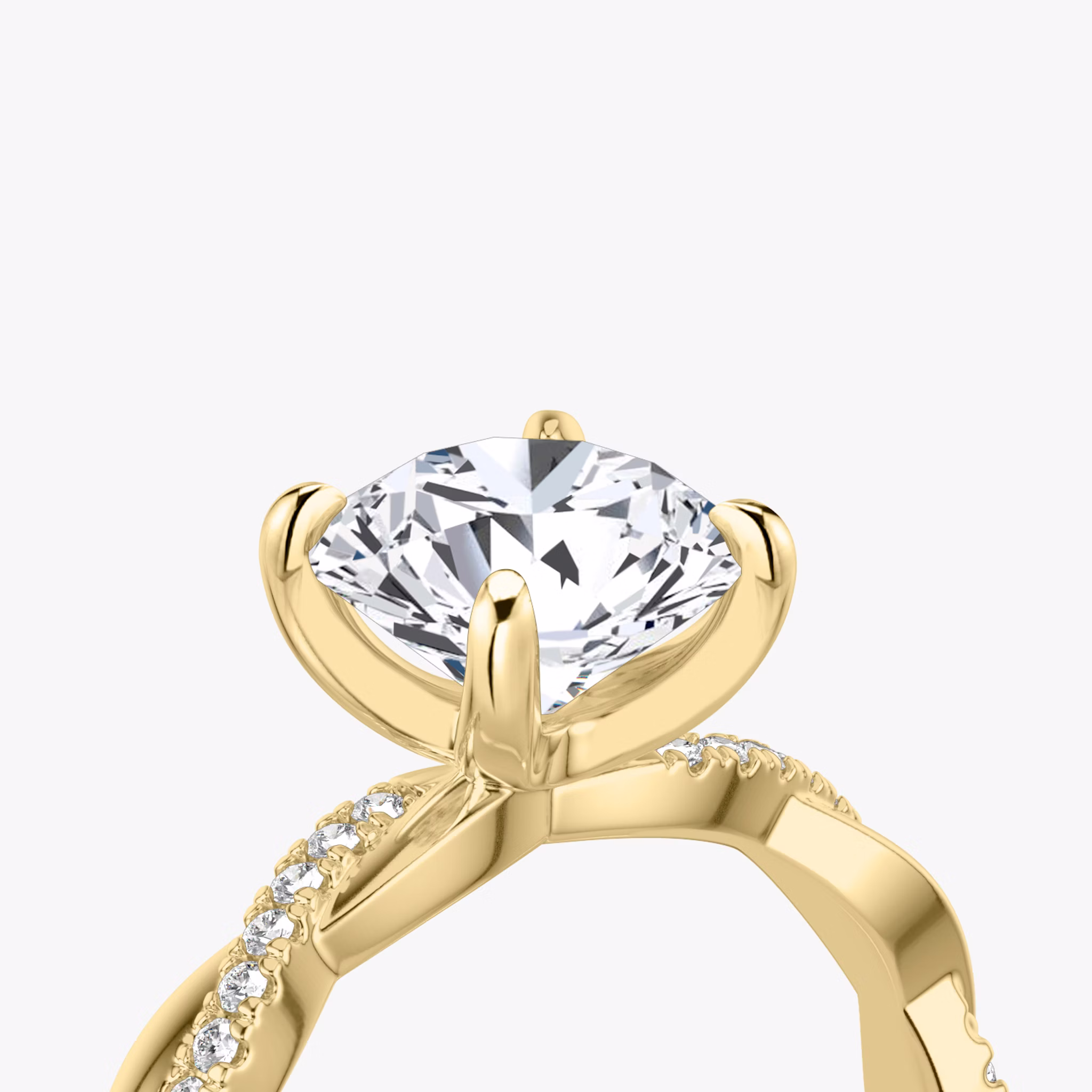 The Twisted Classic | Round Brilliant | 18k | Yellow Gold | bandAccent: Pavé | caratWeight: 2.0ct | diamondOrientation: vertical