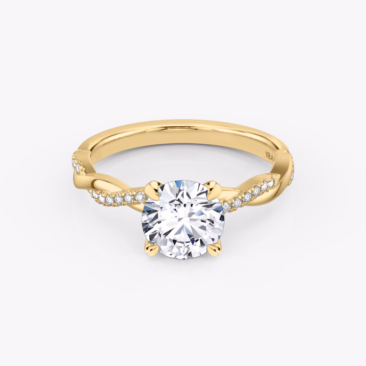 The Twisted Classic | Round Brilliant | 18k | Yellow Gold | bandAccent: Pavé | caratWeight: 1.0ct | diamondOrientation: vertical