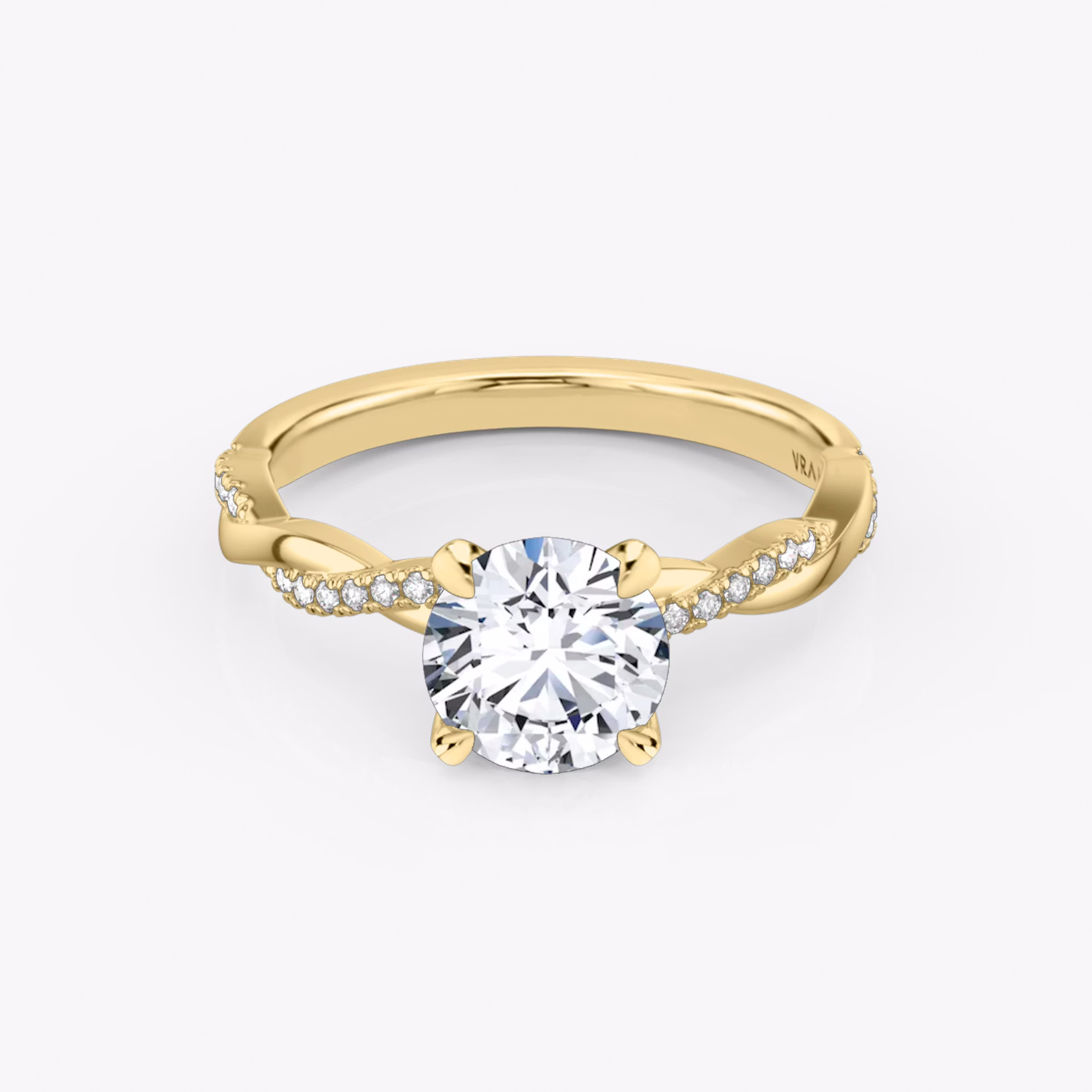 The Twisted Classic | Round Brilliant | 18k | Yellow Gold | bandAccent: Pavé | caratWeight: 2.0ct | diamondOrientation: vertical