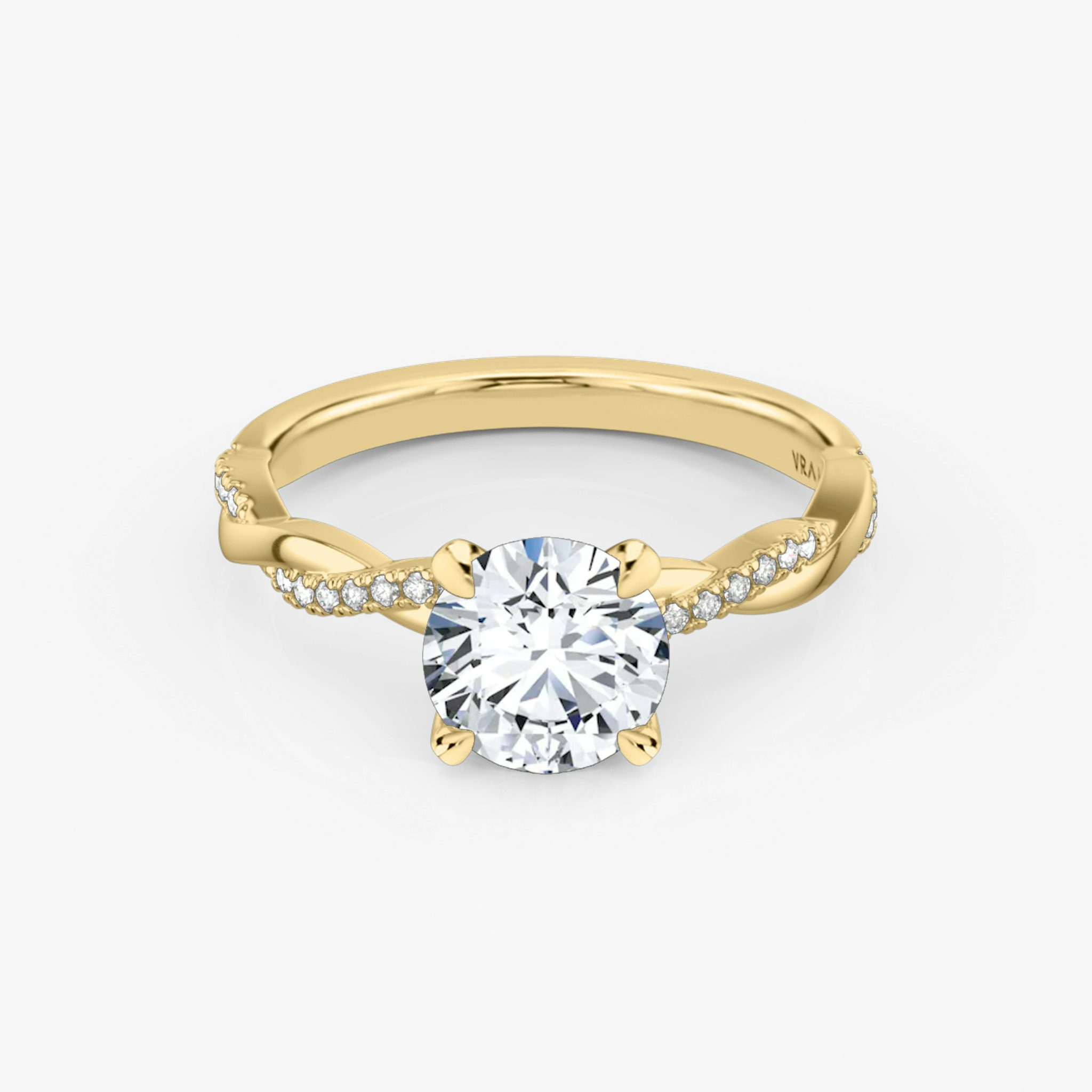 The Twisted Classic | Round Brilliant | 18k | Yellow Gold | bandAccent: Pavé | caratWeight: 2.0ct | diamondOrientation: vertical