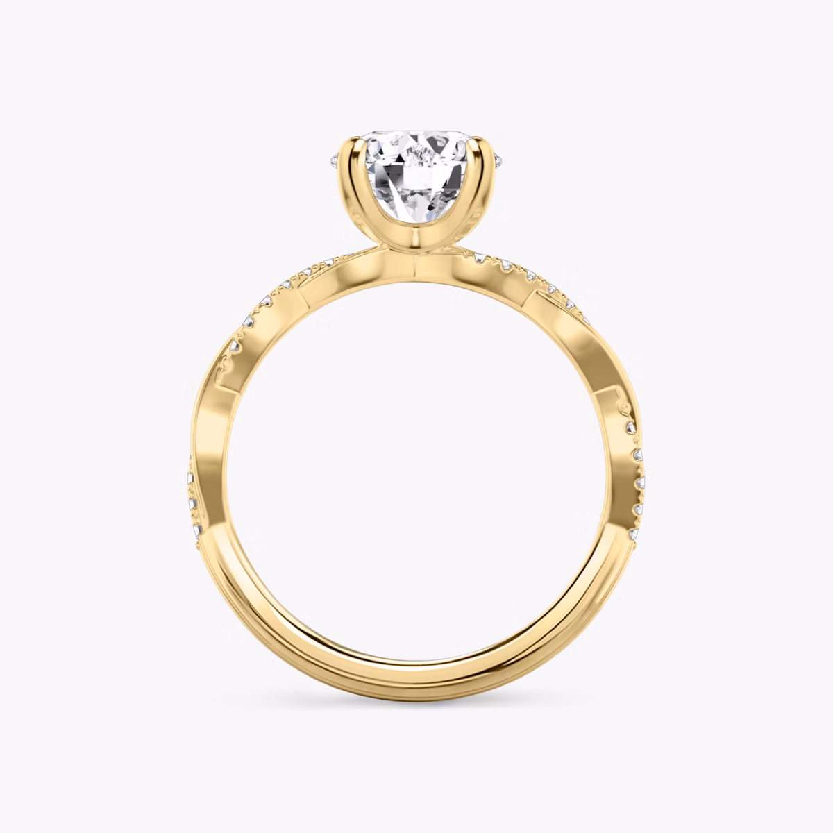 The Twisted Classic | Round Brilliant | 18k | Yellow Gold | bandAccent: Pavé | caratWeight: 1.0ct | diamondOrientation: vertical