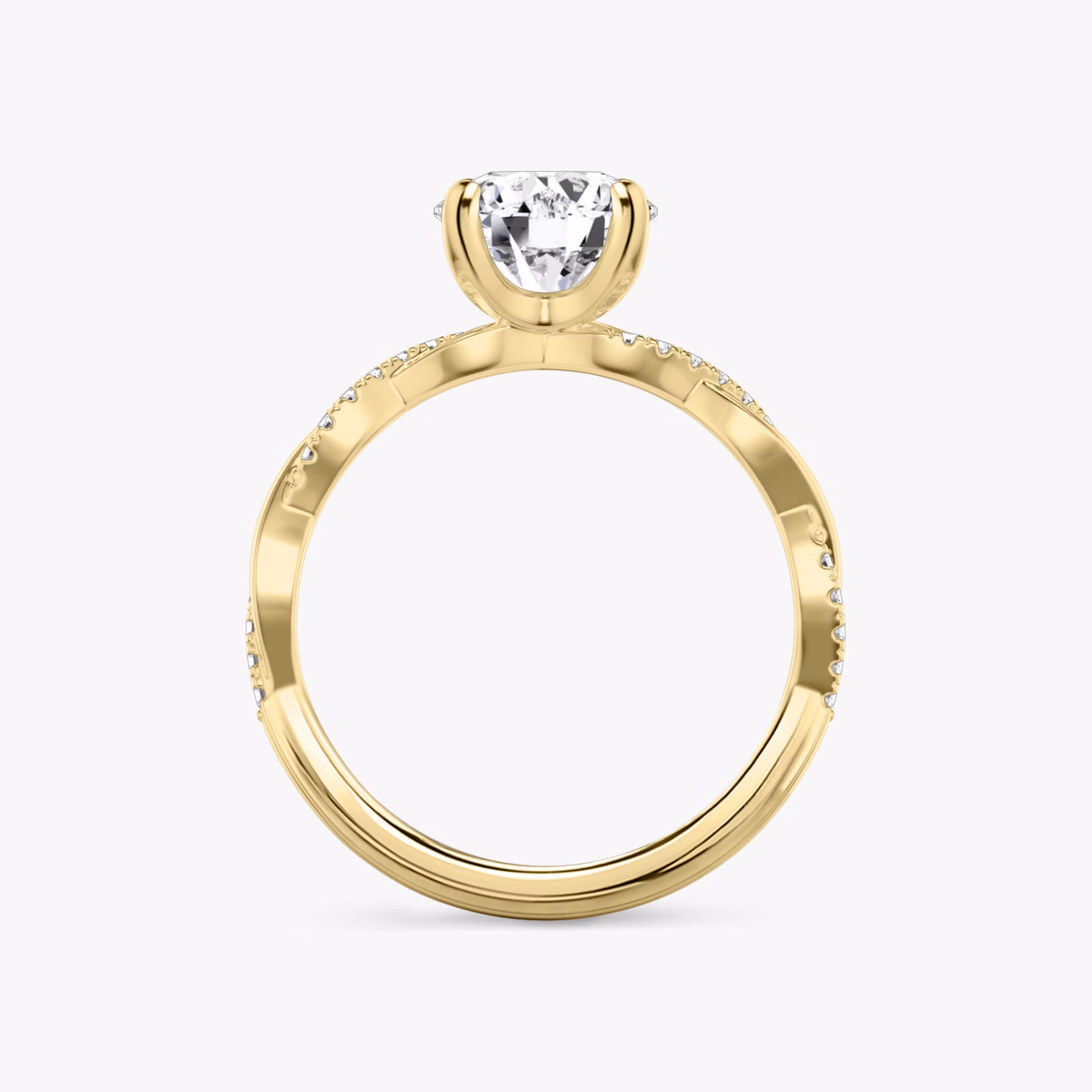The Twisted Classic | Round Brilliant | 18k | Yellow Gold | bandAccent: Pavé | caratWeight: 2.0ct | diamondOrientation: vertical