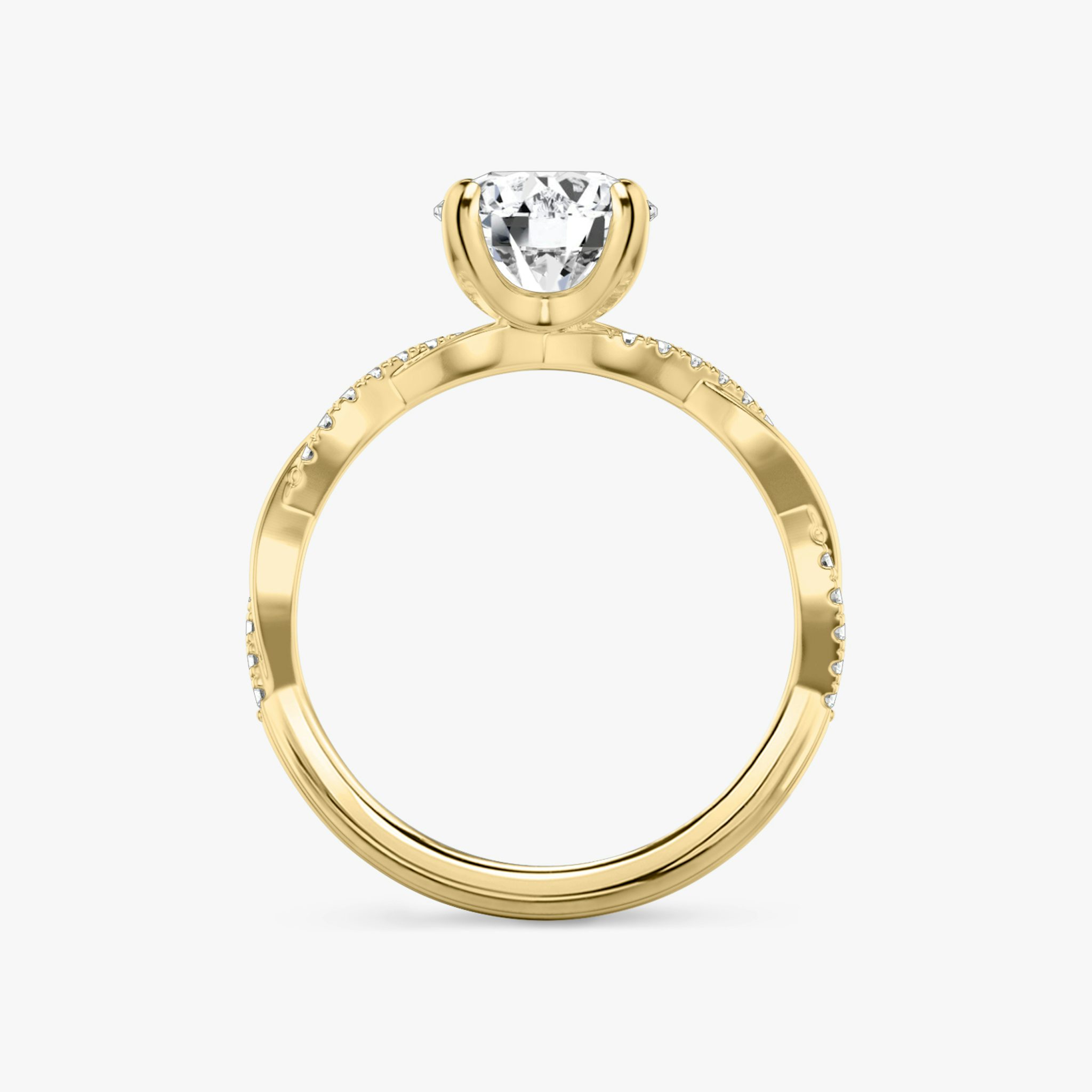 The Twisted Classic | Round Brilliant | 18k | Yellow Gold | bandAccent: Pavé | caratWeight: 2.0ct | diamondOrientation: vertical