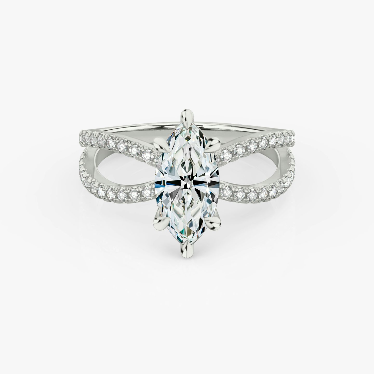The Duet | Marquise | 18k | White Gold | bandAccent: Double pavé | diamondOrientation: vertical | caratWeight: other
