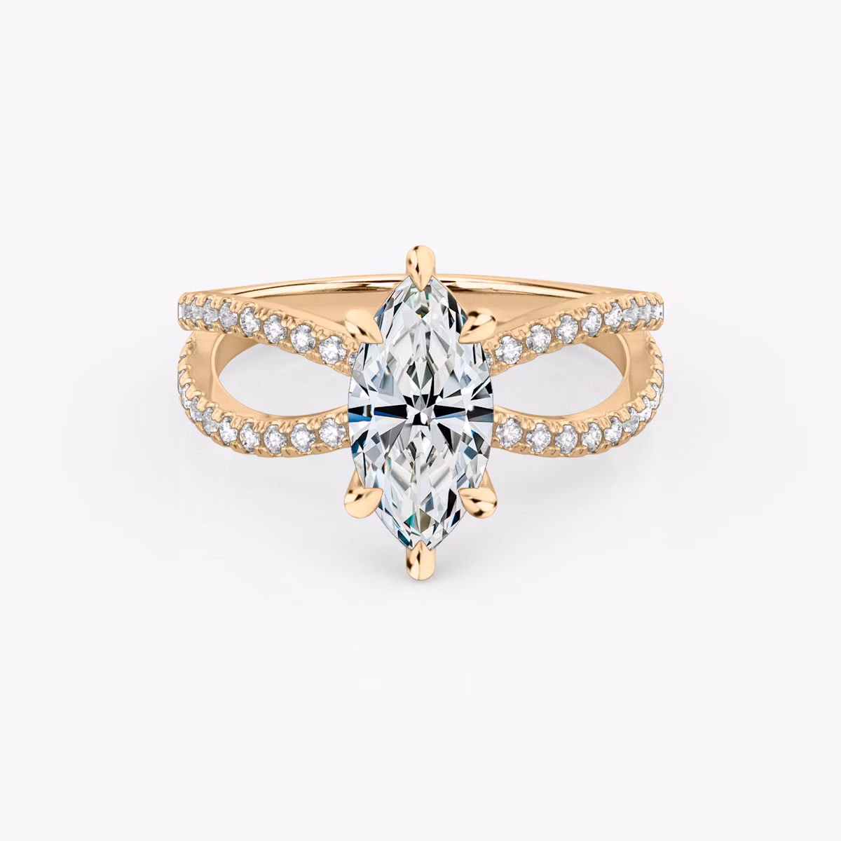 The Duet | Marquise | 14k | Rose Gold | bandAccent: Double pavé | diamondOrientation: vertical | caratWeight: other
