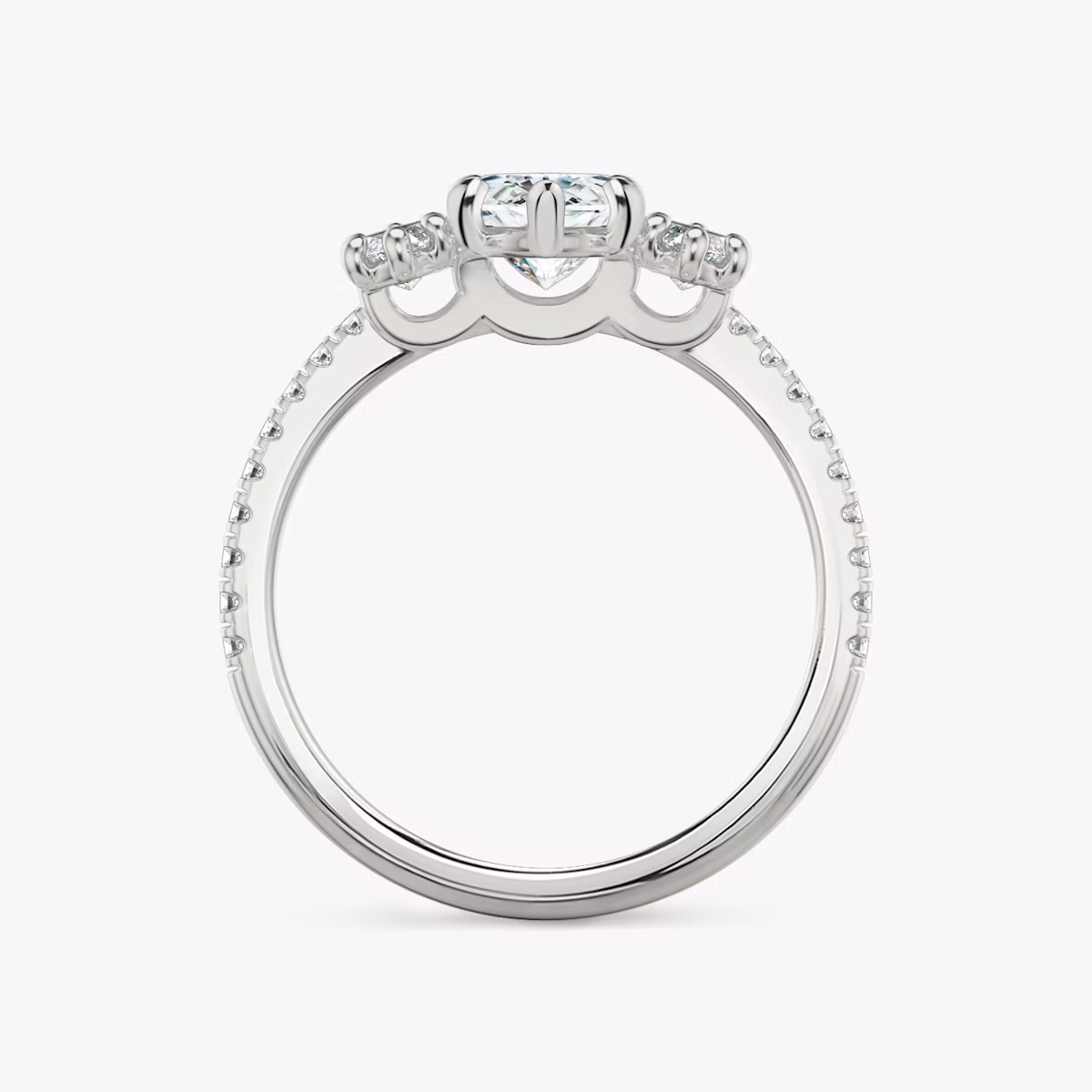 The Three Stone | Marquise | 18k | White Gold | bandAccent: Pavé | sideStoneCarat: 0.25ct | sideStoneShape: Marquise | diamondOrientation: vertical | caratWeight: other