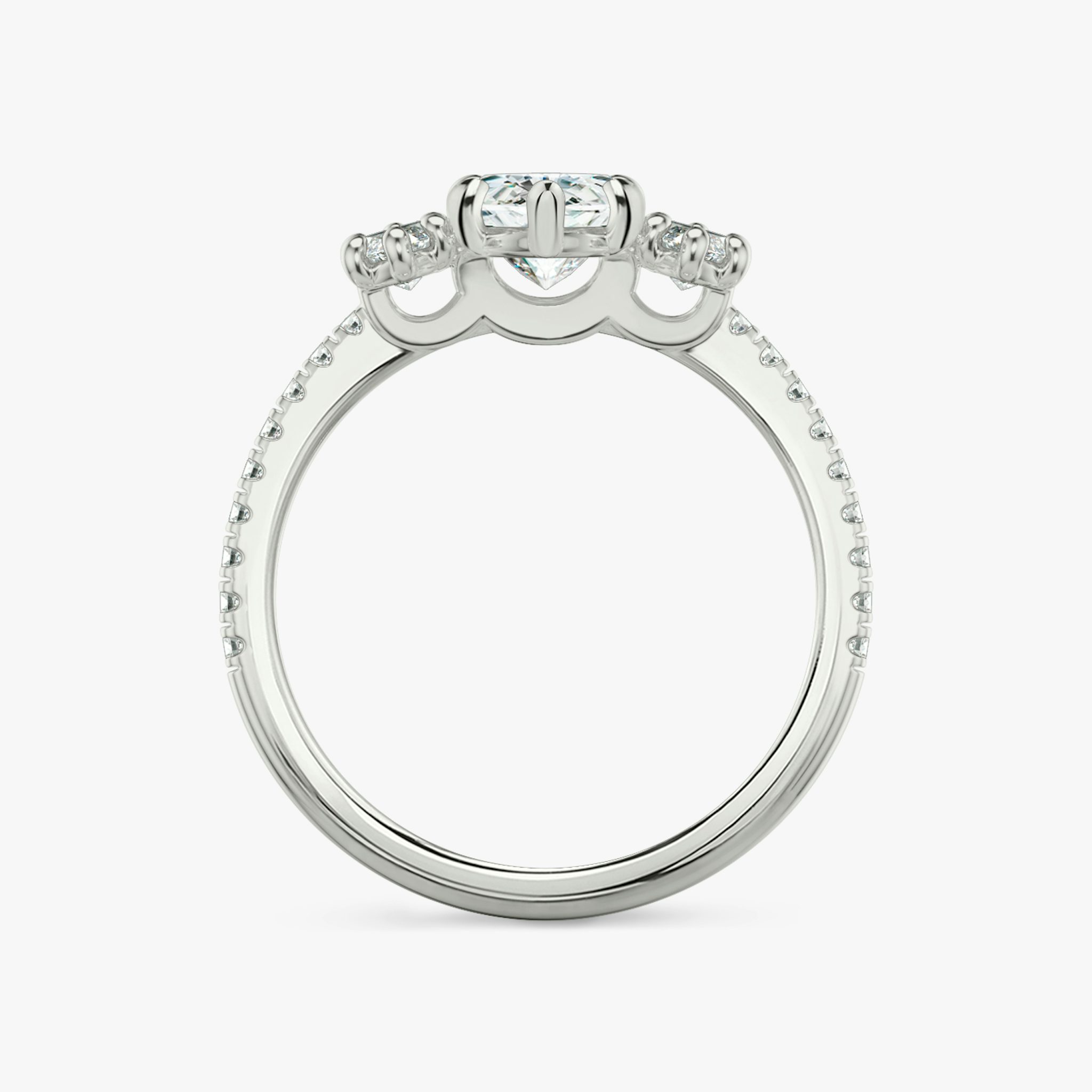 The Three Stone | Marquise | Platinum | bandAccent: Pavé | sideStoneCarat: 0.25ct | sideStoneShape: Marquise | diamondOrientation: vertical | caratWeight: other