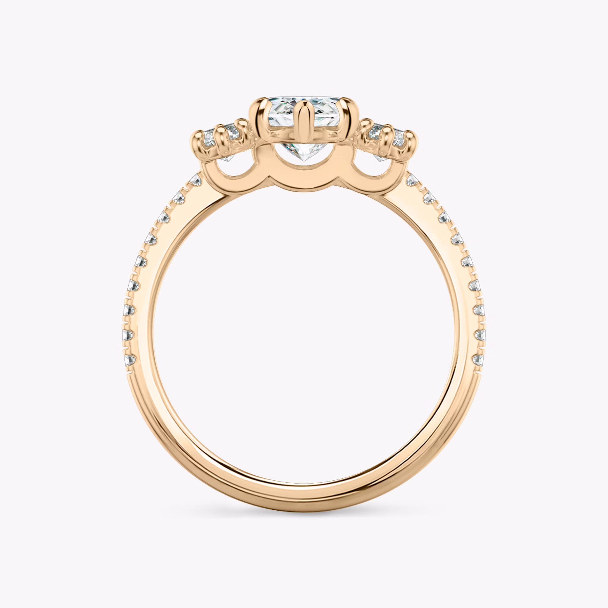The Three Stone | Marquise | 14k | Rose Gold | bandAccent: Pavé | sideStoneCarat: 0.25ct | sideStoneShape: Marquise | diamondOrientation: vertical | caratWeight: other
