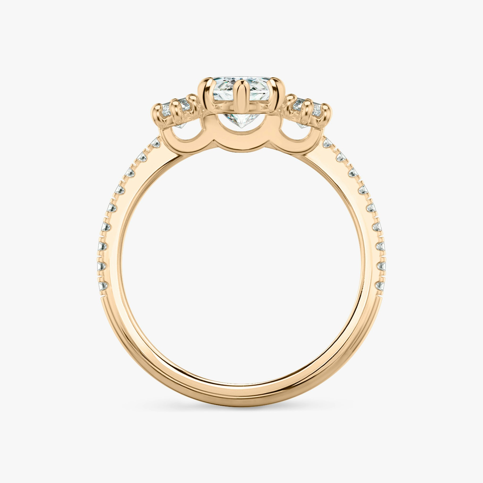 The Three Stone | Marquise | 14k | Rose Gold | bandAccent: Pavé | sideStoneCarat: 0.25ct | sideStoneShape: Marquise | diamondOrientation: vertical | caratWeight: other