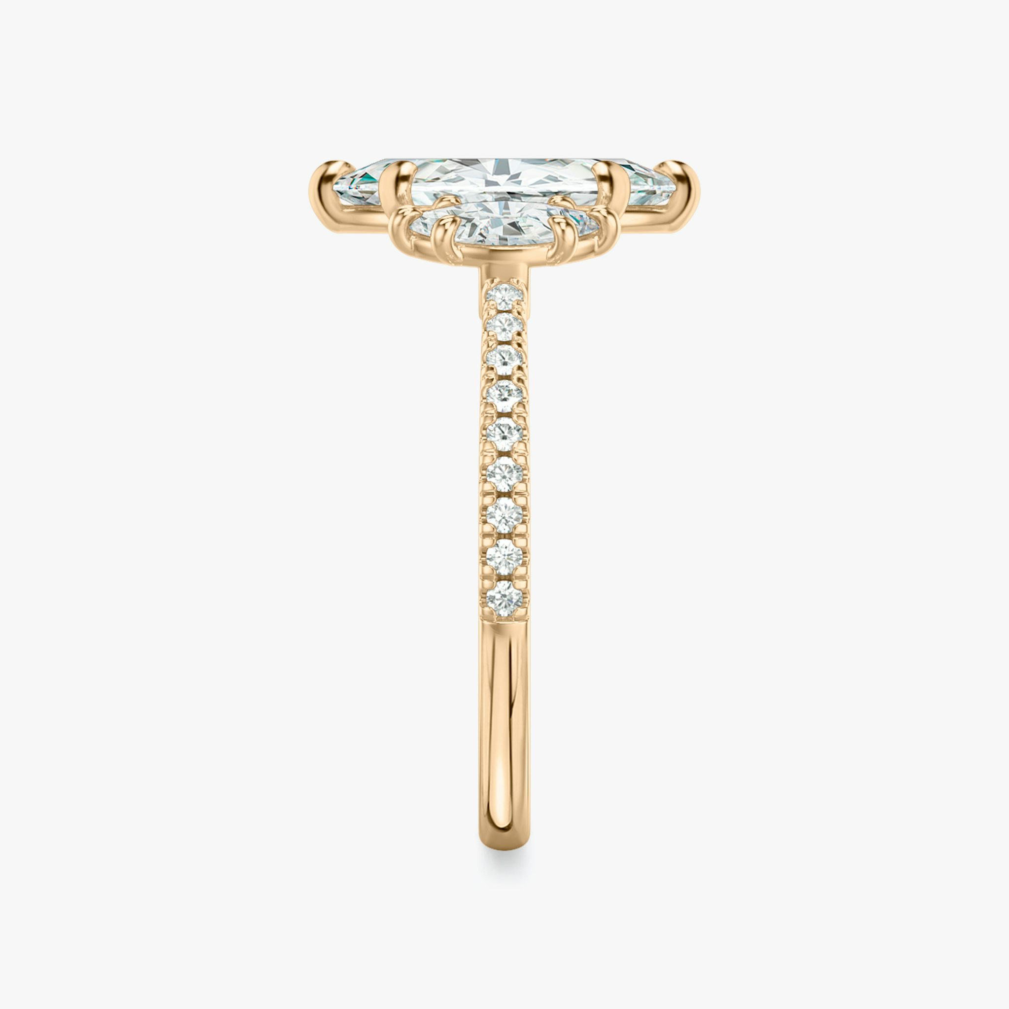The Three Stone | Marquise | 14k | Rose Gold | bandAccent: Pavé | sideStoneCarat: 0.25ct | sideStoneShape: Marquise | diamondOrientation: vertical | caratWeight: other