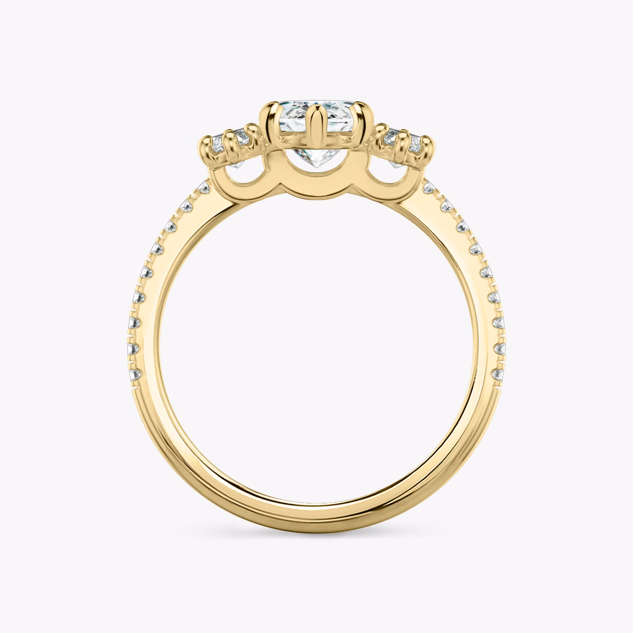 The Three Stone | Marquise | 18k | Yellow Gold | bandAccent: Pavé | sideStoneCarat: 0.25ct | sideStoneShape: Marquise | diamondOrientation: vertical | caratWeight: other