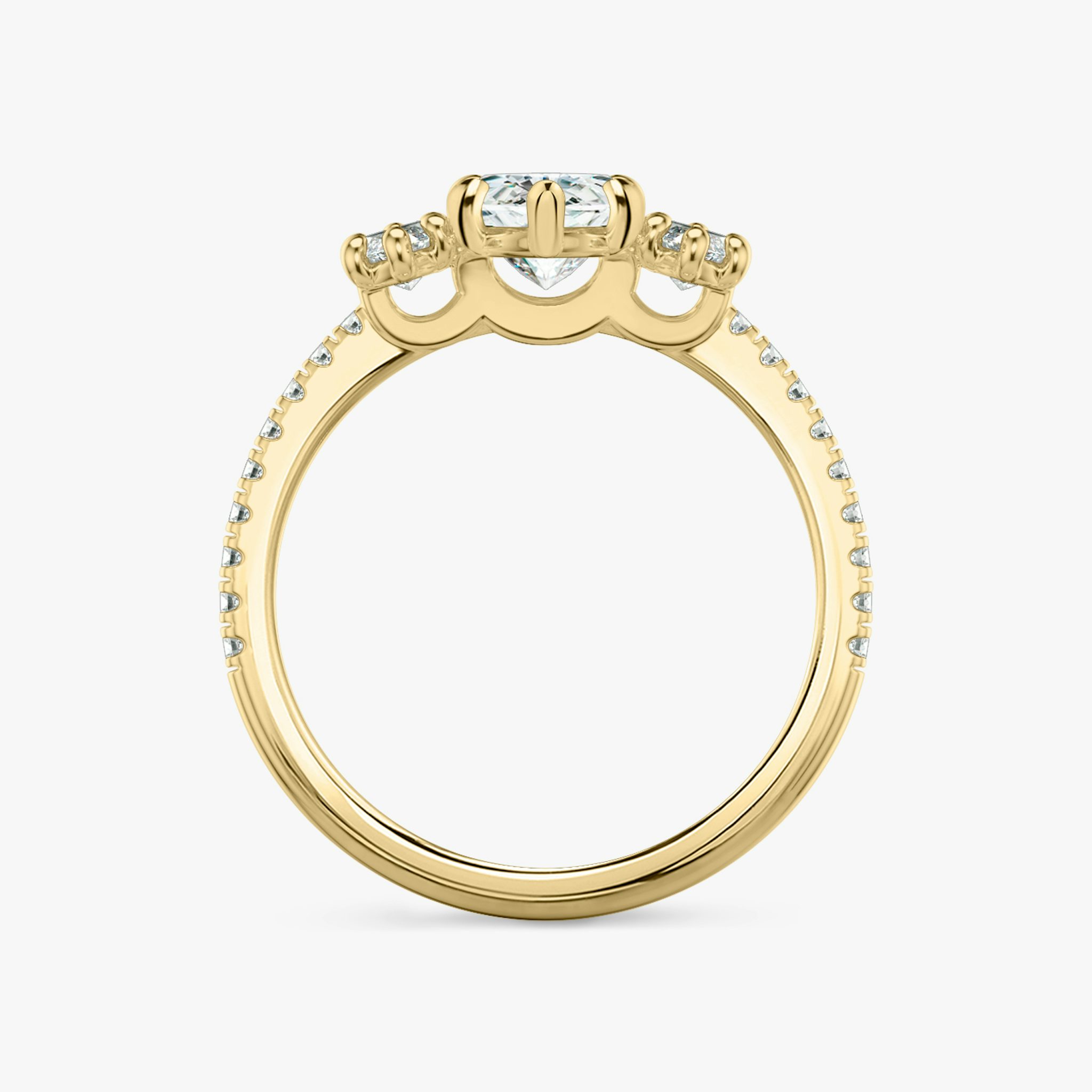 The Three Stone | Marquise | 18k | Yellow Gold | bandAccent: Pavé | sideStoneCarat: 0.25ct | sideStoneShape: Marquise | diamondOrientation: vertical | caratWeight: other