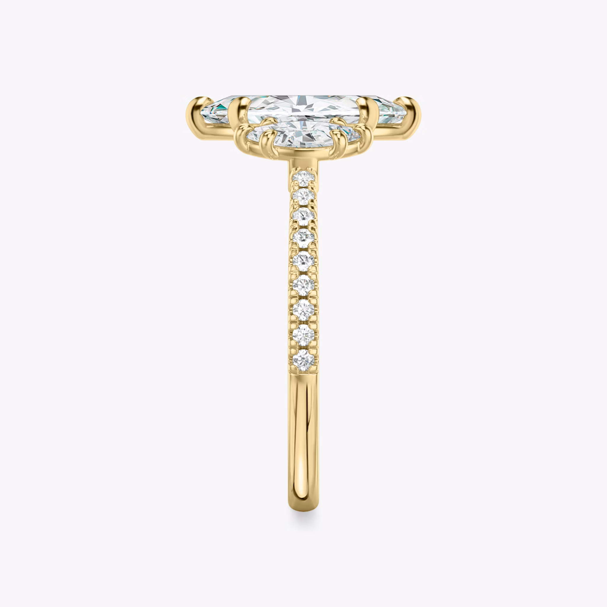 The Three Stone | Marquise | 18k | Yellow Gold | bandAccent: Pavé | sideStoneCarat: 0.25ct | sideStoneShape: Marquise | diamondOrientation: vertical | caratWeight: other