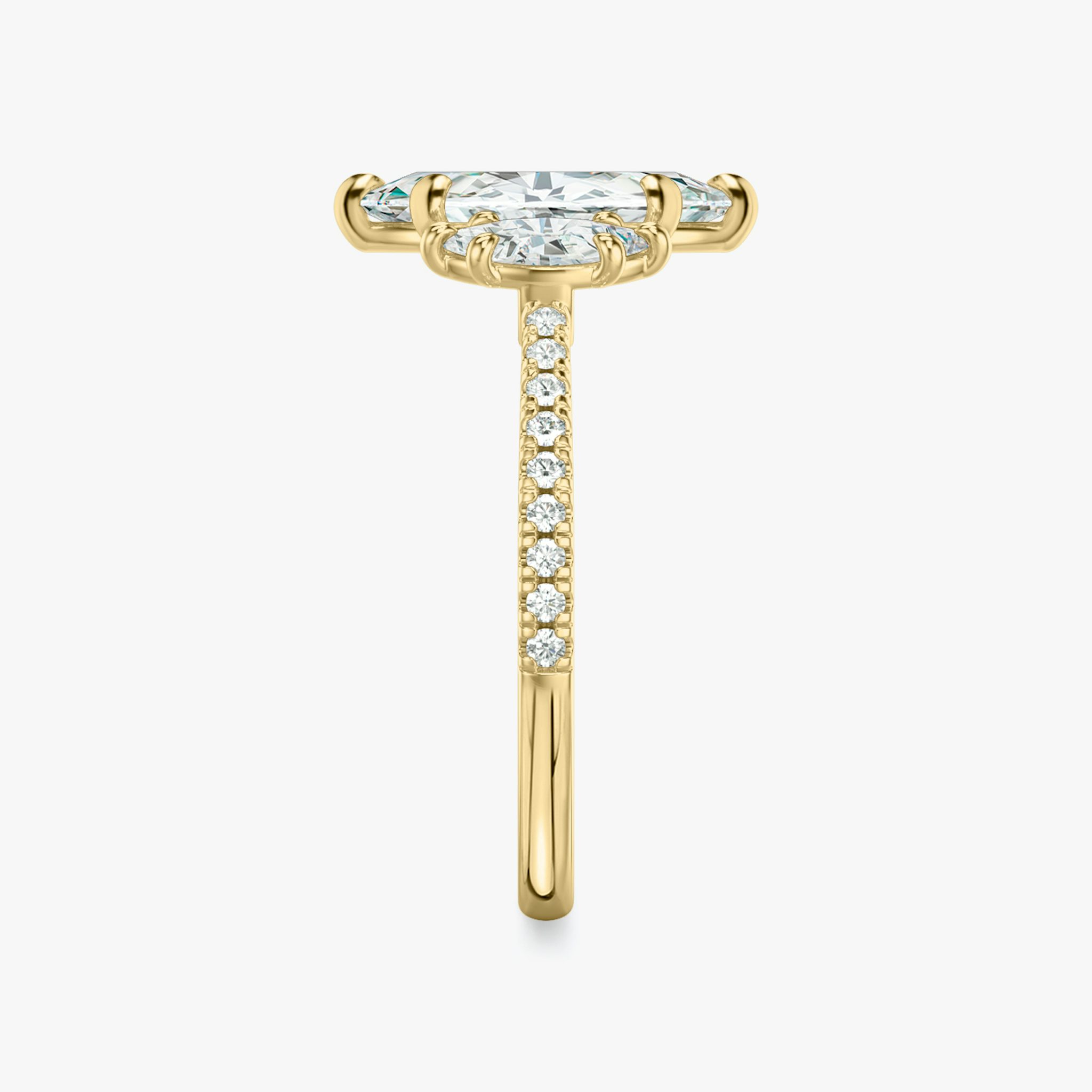 The Three Stone | Marquise | 18k | Yellow Gold | bandAccent: Pavé | sideStoneCarat: 0.25ct | sideStoneShape: Marquise | diamondOrientation: vertical | caratWeight: other