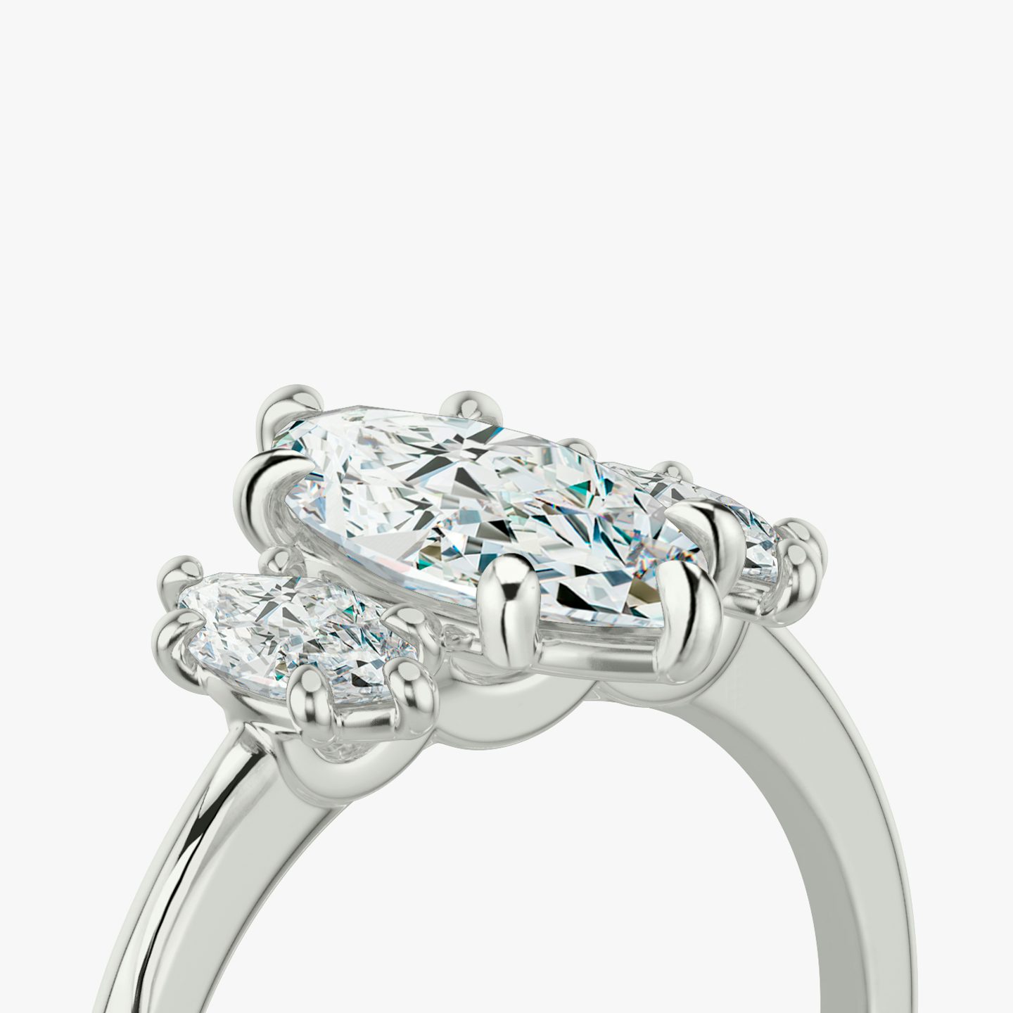 The Three Stone | Marquise | 18k | White Gold | bandAccent: Plain | sideStoneCarat: 0.25ct | sideStoneShape: Marquise | diamondOrientation: vertical | caratWeight: other