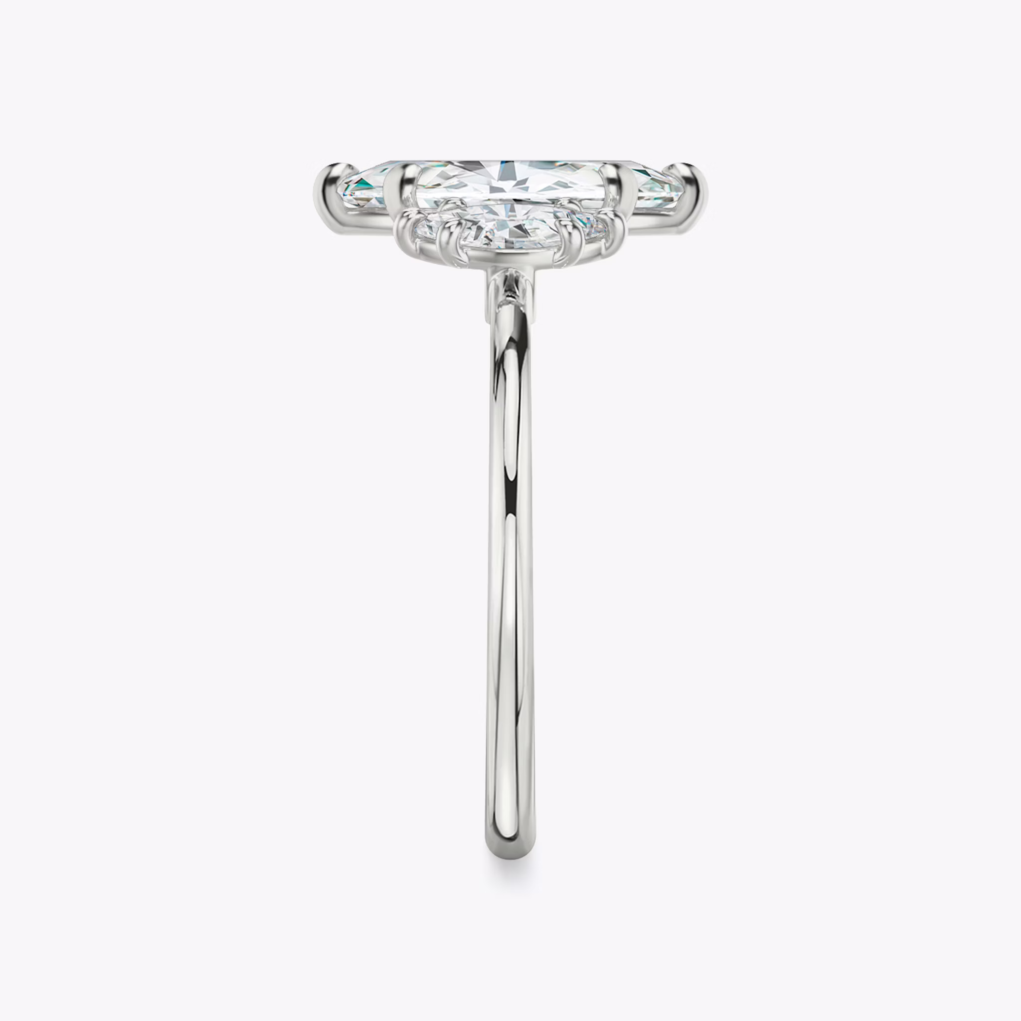 The Three Stone | Marquise | 18k | White Gold | bandAccent: Plain | sideStoneCarat: 0.25ct | sideStoneShape: Marquise | diamondOrientation: vertical | caratWeight: other