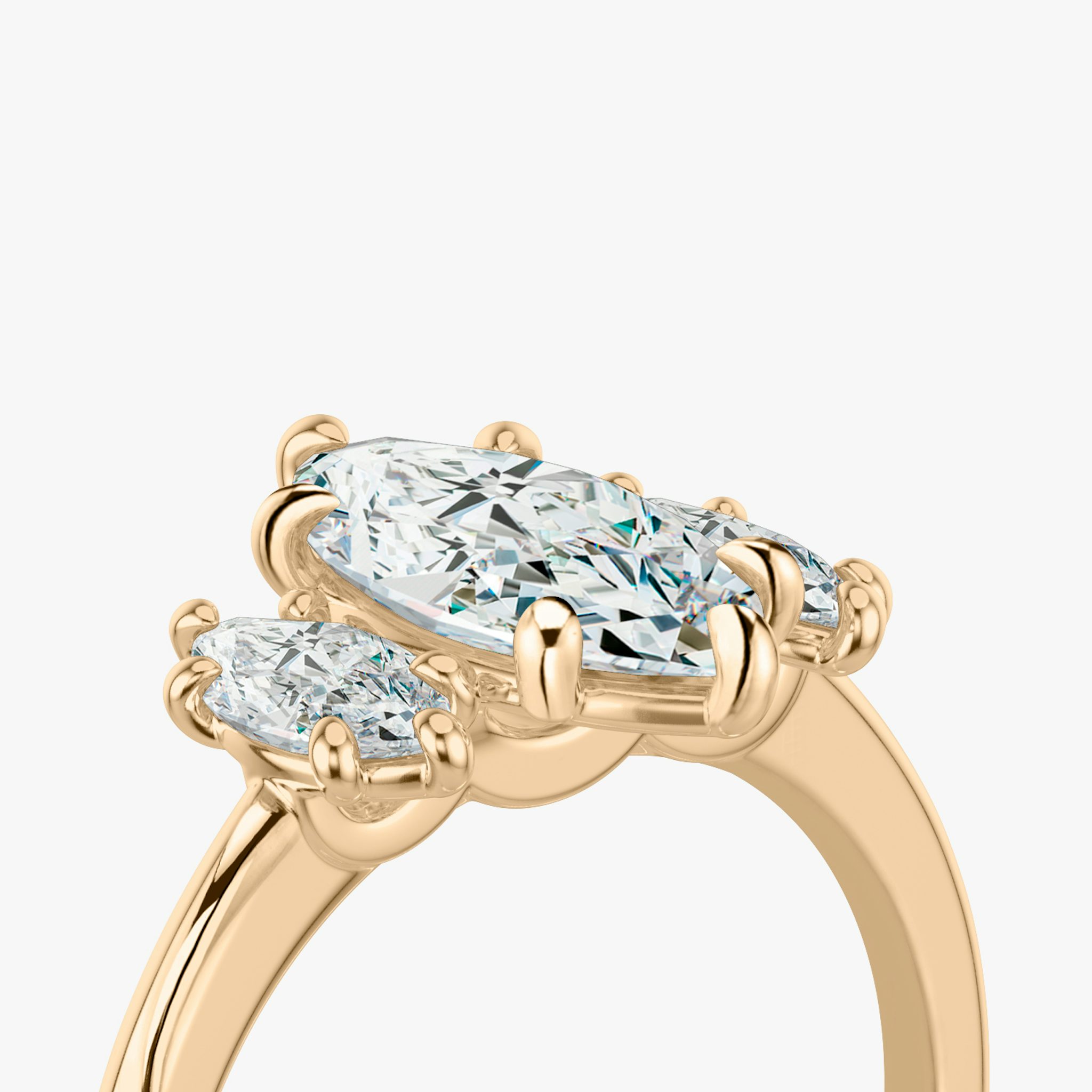 The Three Stone | Marquise | 14k | Rose Gold | bandAccent: Plain | sideStoneCarat: 0.25ct | sideStoneShape: Marquise | diamondOrientation: vertical | caratWeight: other